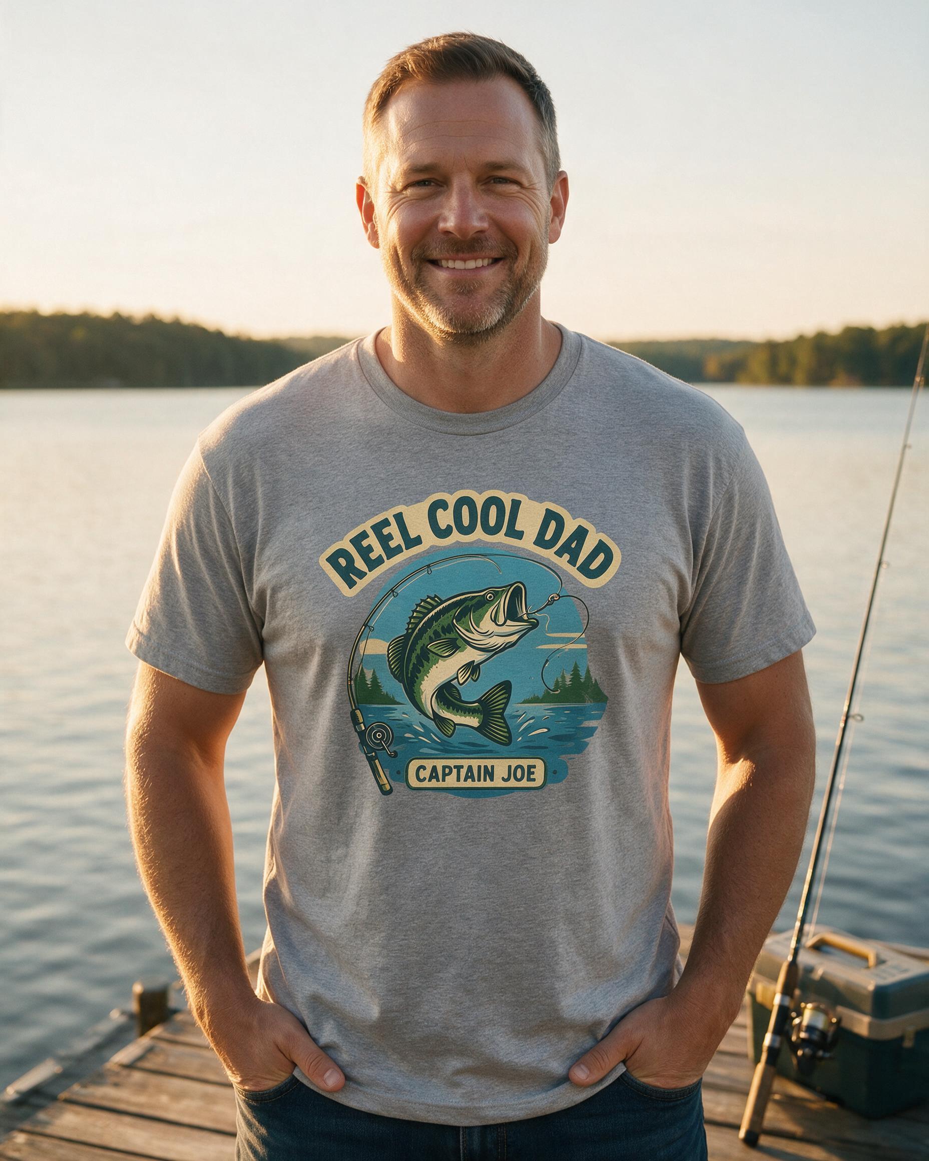 Reel Cool Dad Personalized Fishing Shirt — Sport Grey