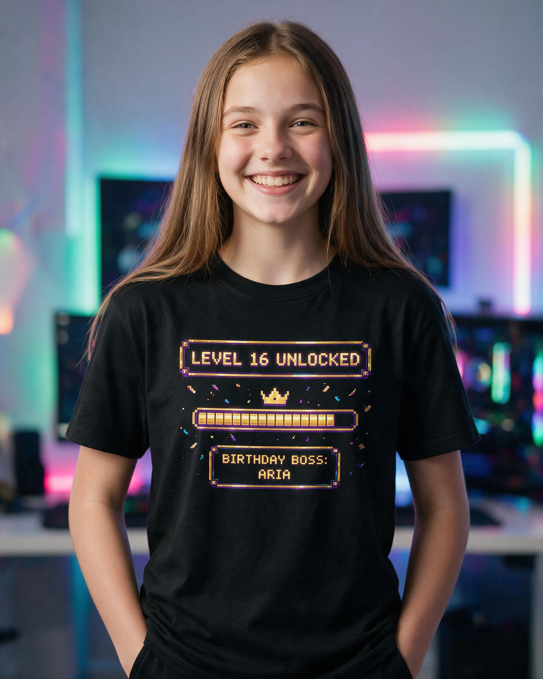 Level Up Birthday Boss Personalized Gamer Shirt — Black