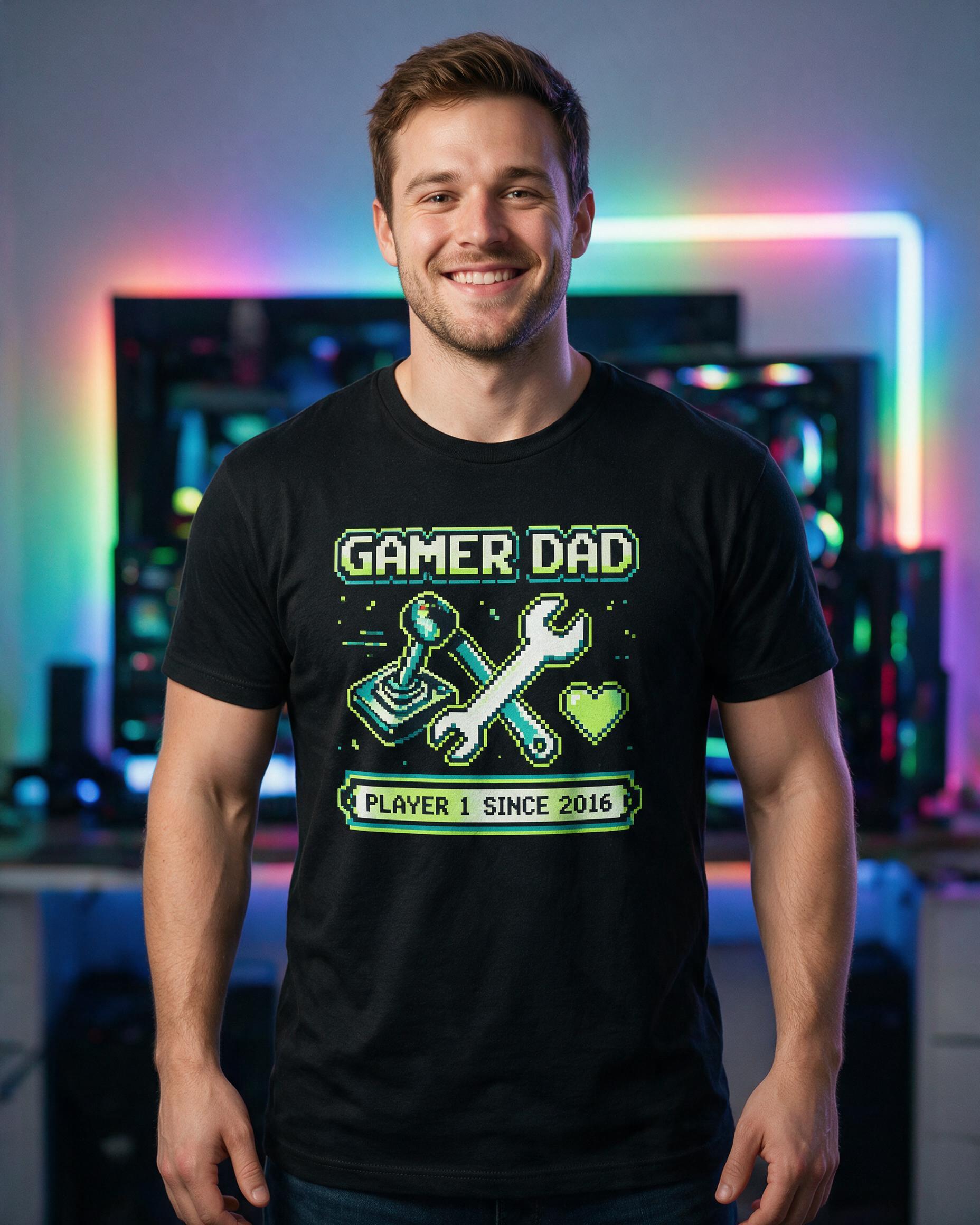 Gamer Dad Since Personalized Gaming Shirt — Black
