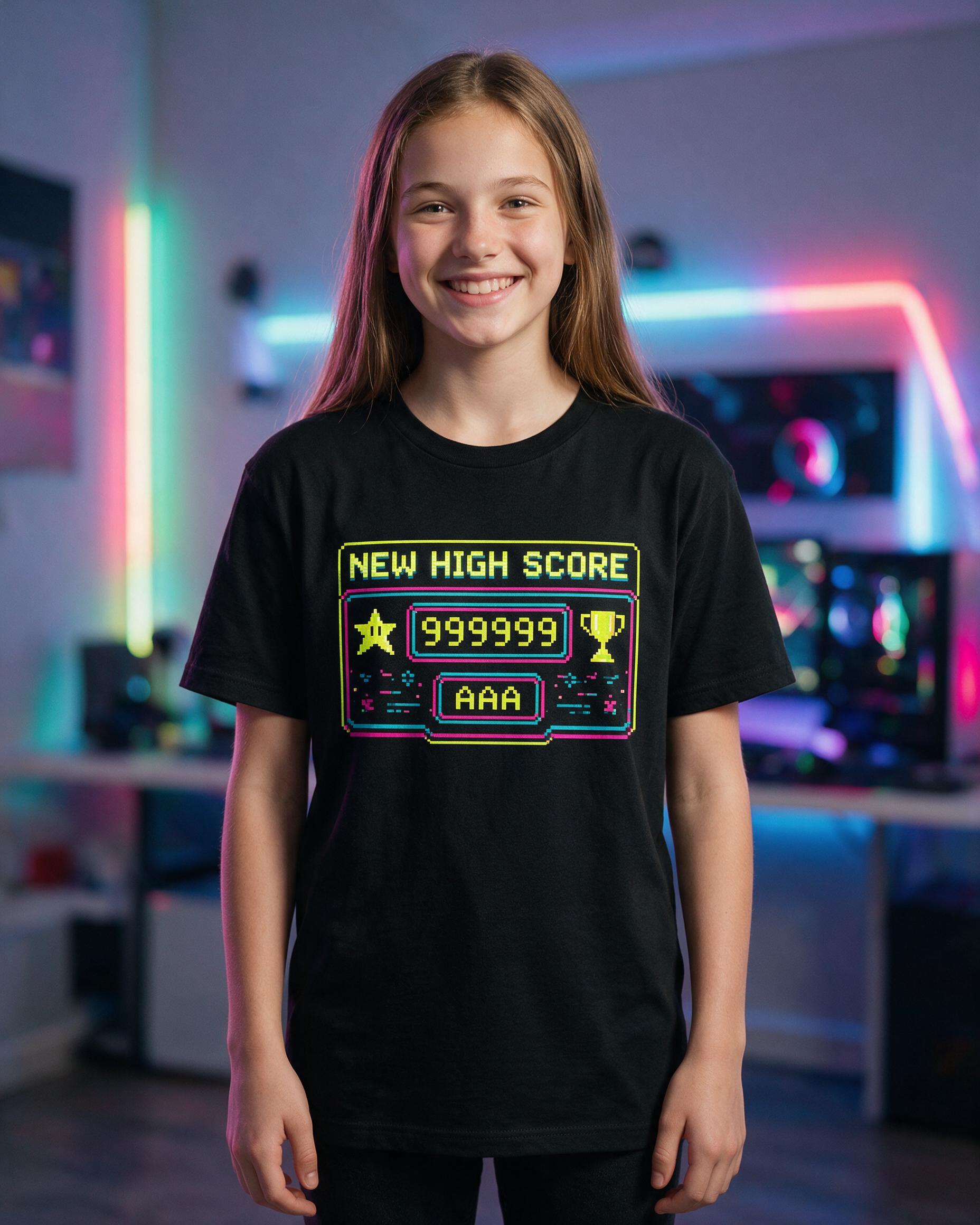 New High Score Personalized Arcade Gamer Shirt — Black