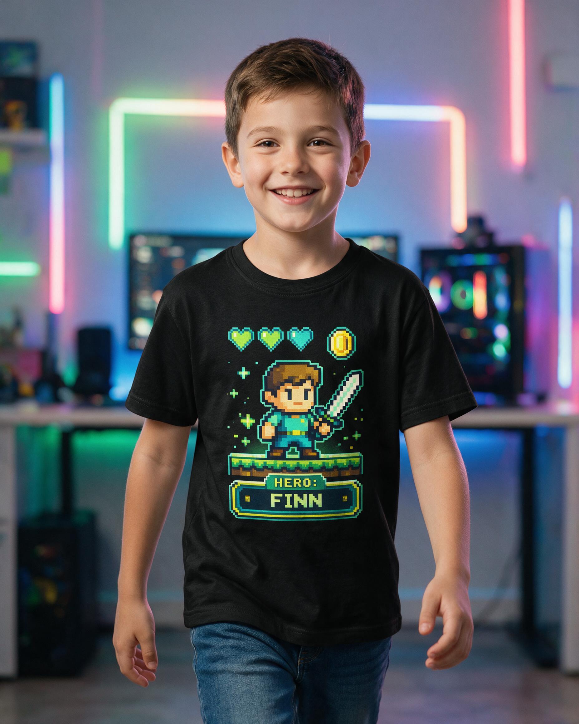 Pixel Hero Avatar Personalized Gamer Shirt — Black