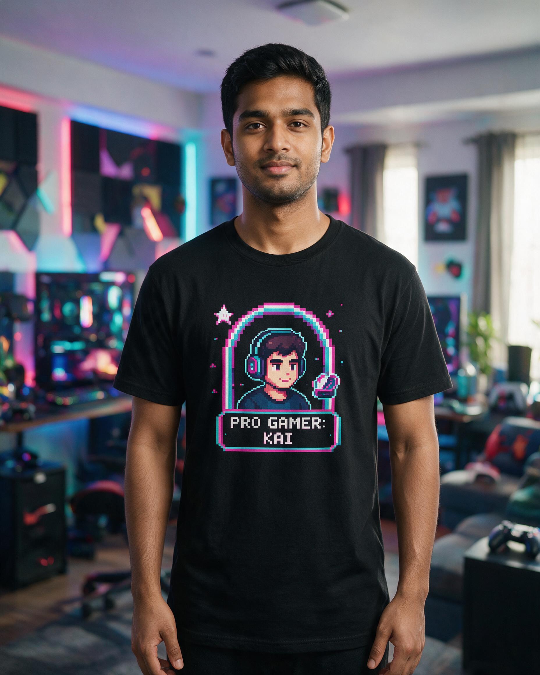 Pro Gamer Headset Avatar Personalized Shirt — Black