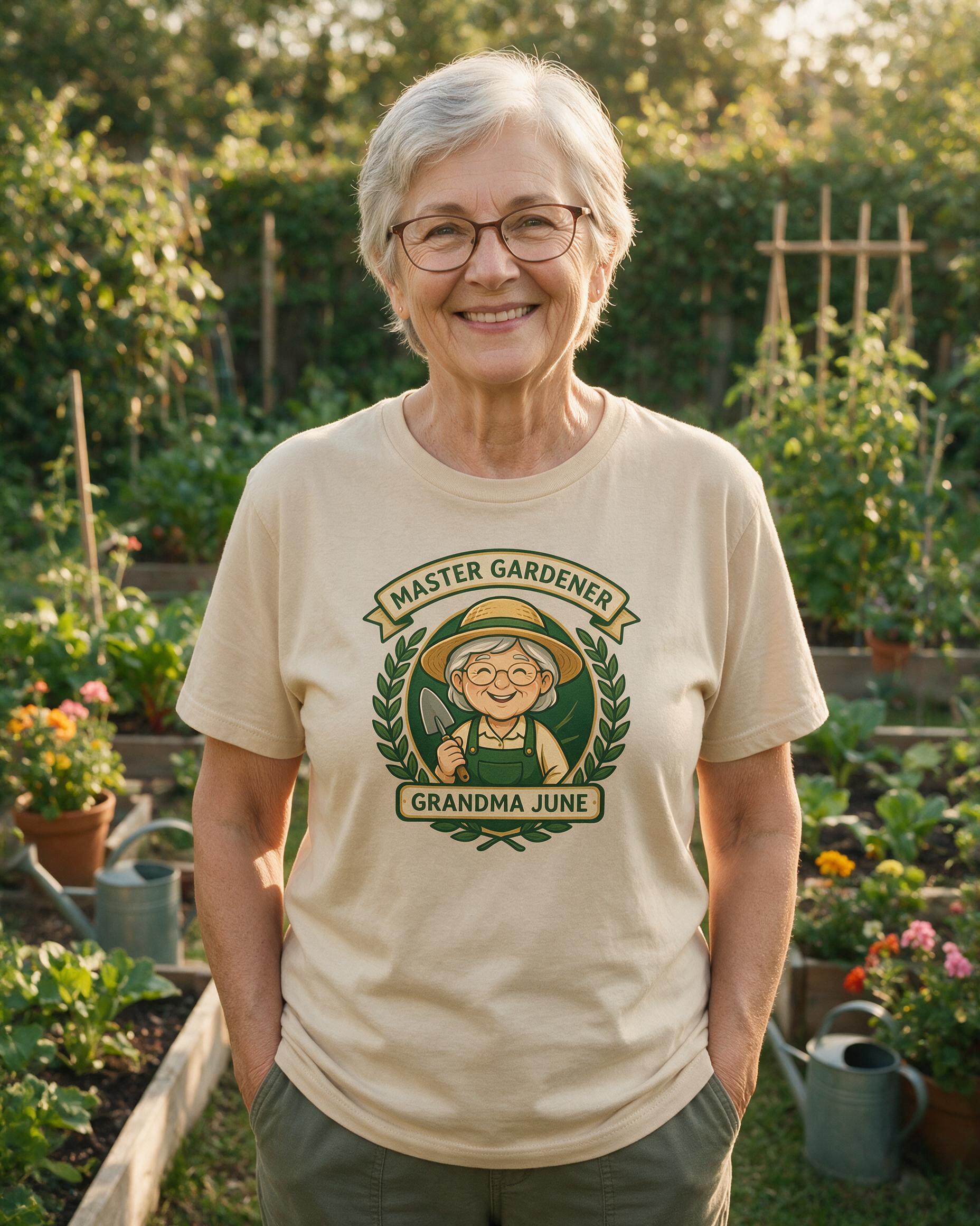 Master Gardener Personalized Badge Shirt — Sand