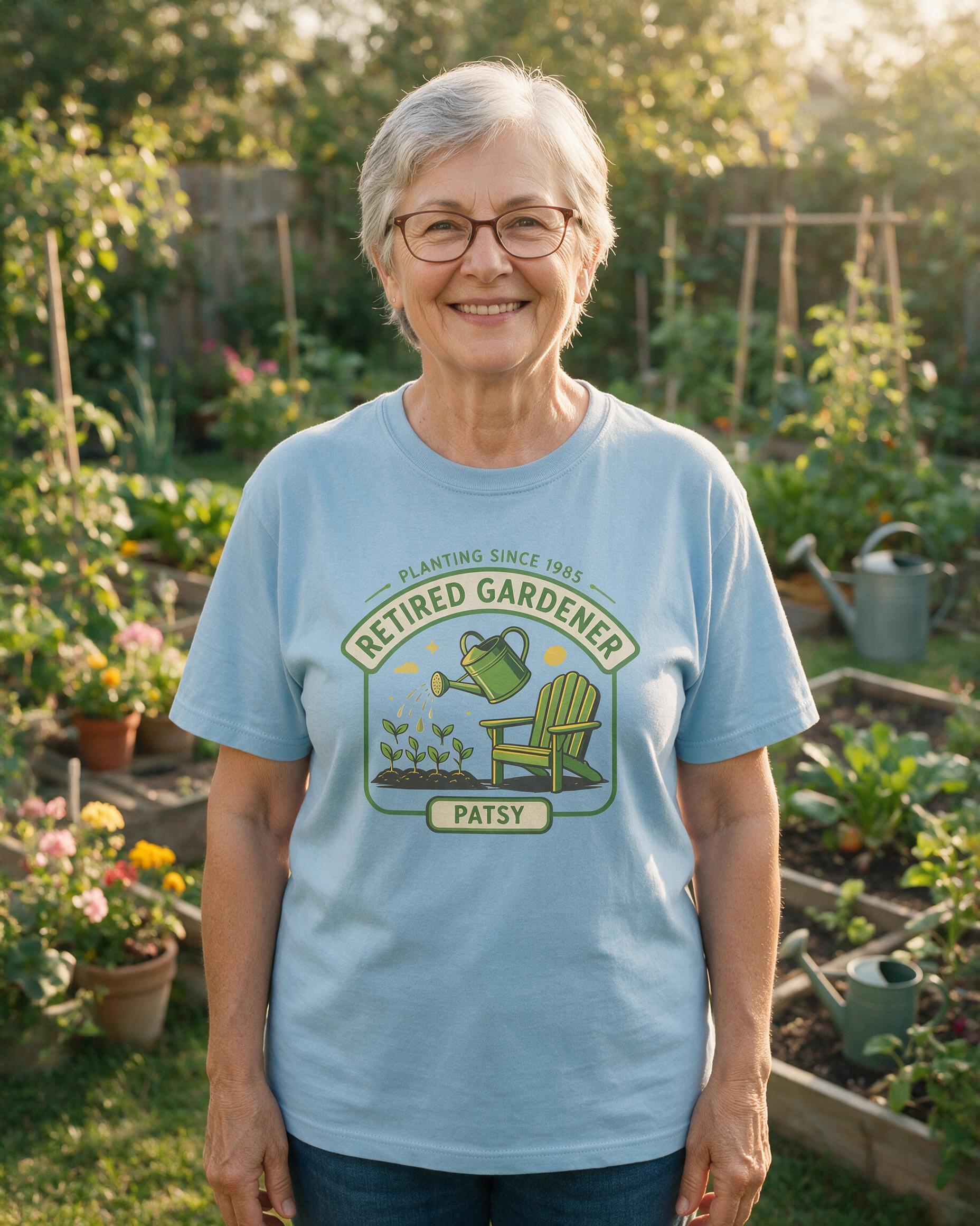 Retired Gardener Planting Since Personalized Shirt — Light Blue