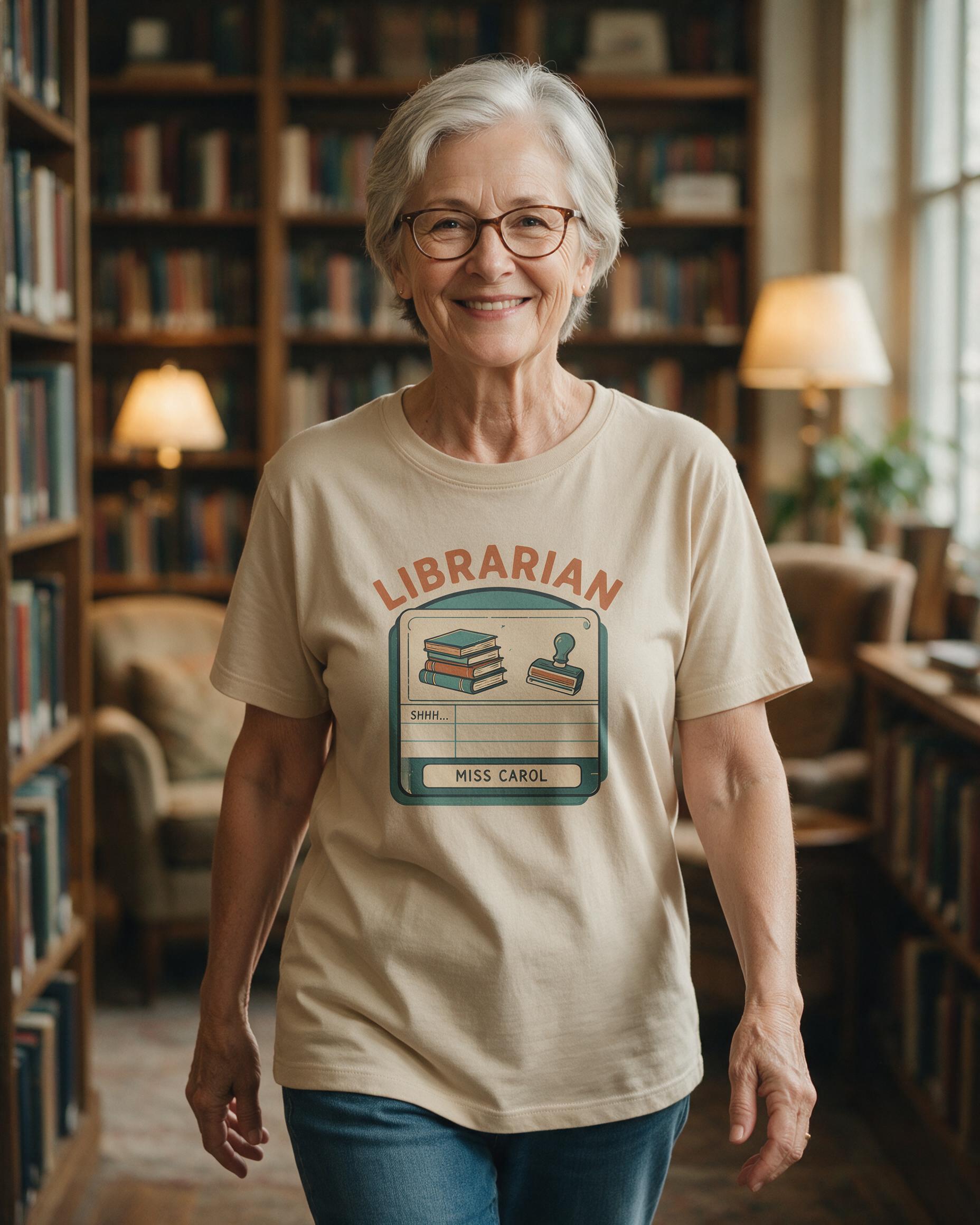 Librarian Shhh Personalized Name Shirt — Sand