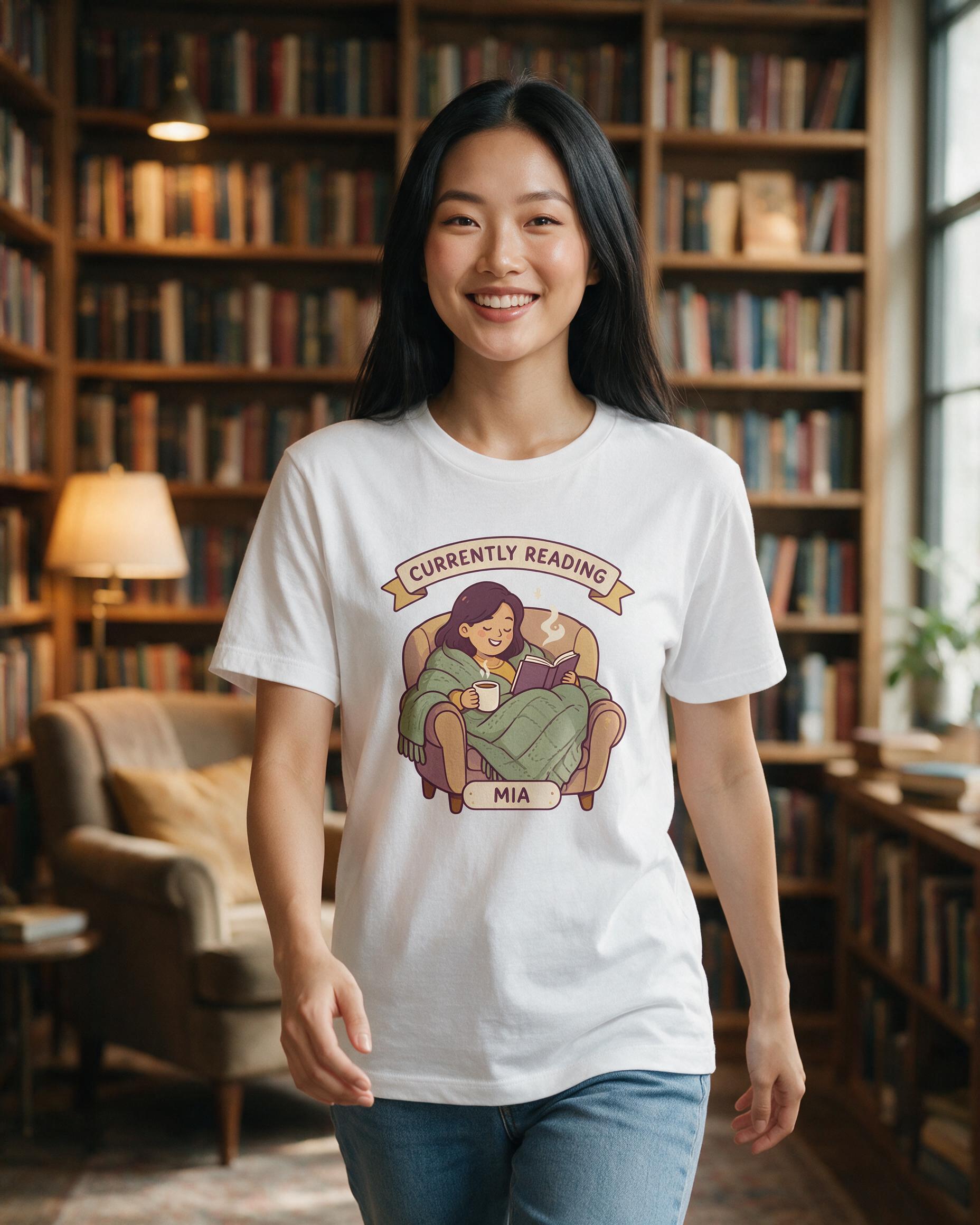 Cozy Reader Currently Reading Personalized Shirt β White