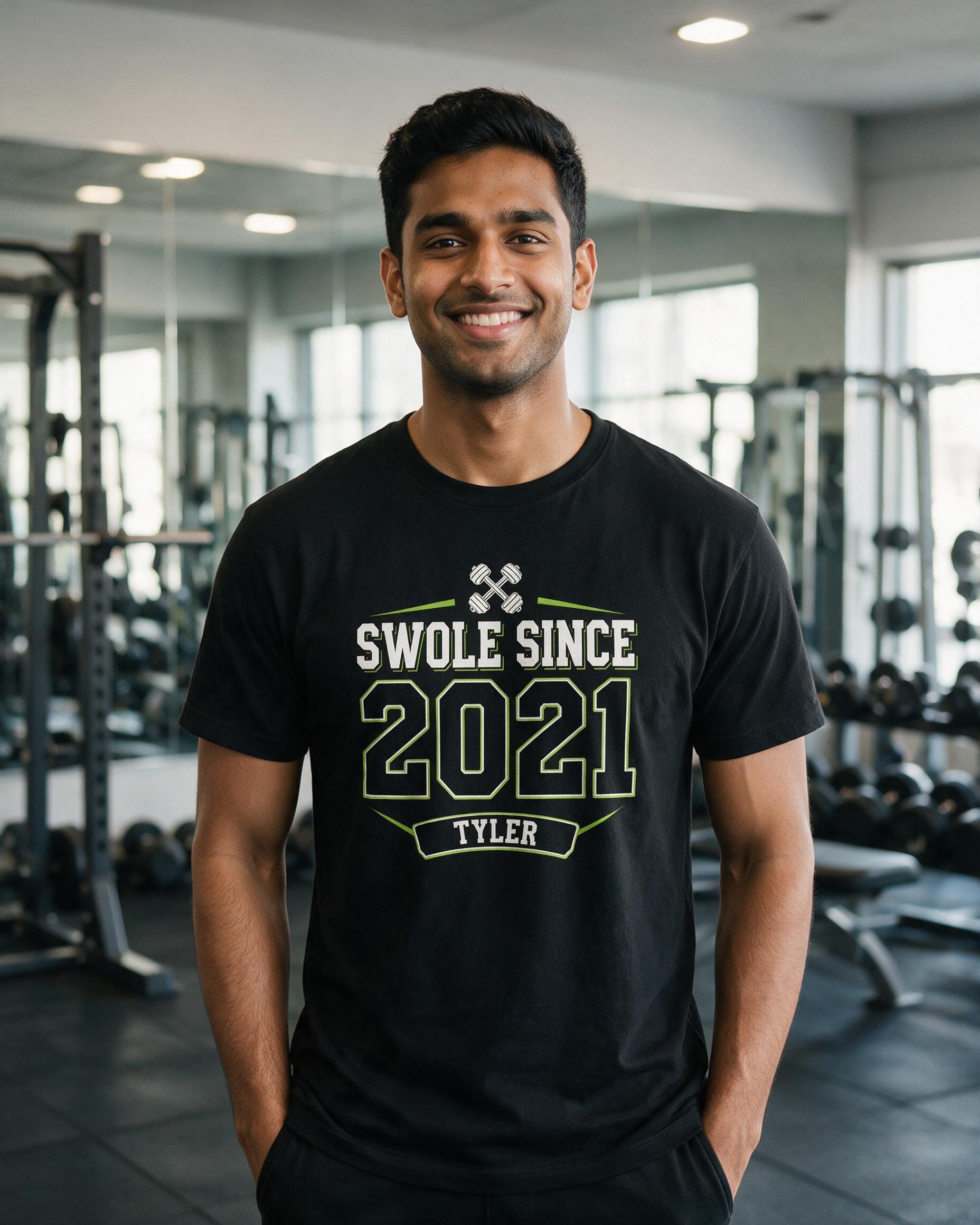 Swole Since Personalized Gym Shirt — Black