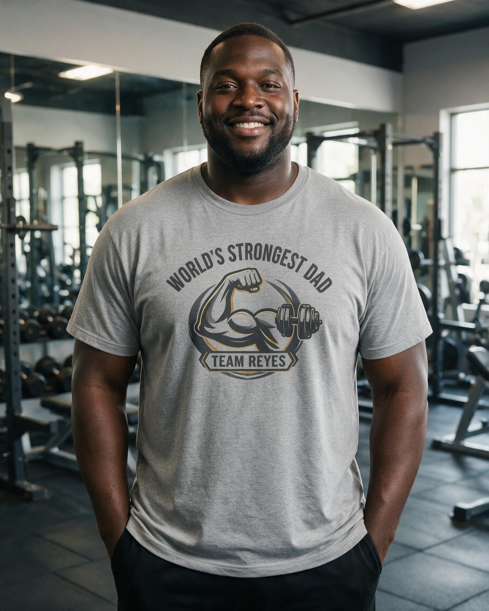World's Strongest Dad Personalized Gym Shirt — Sport Grey