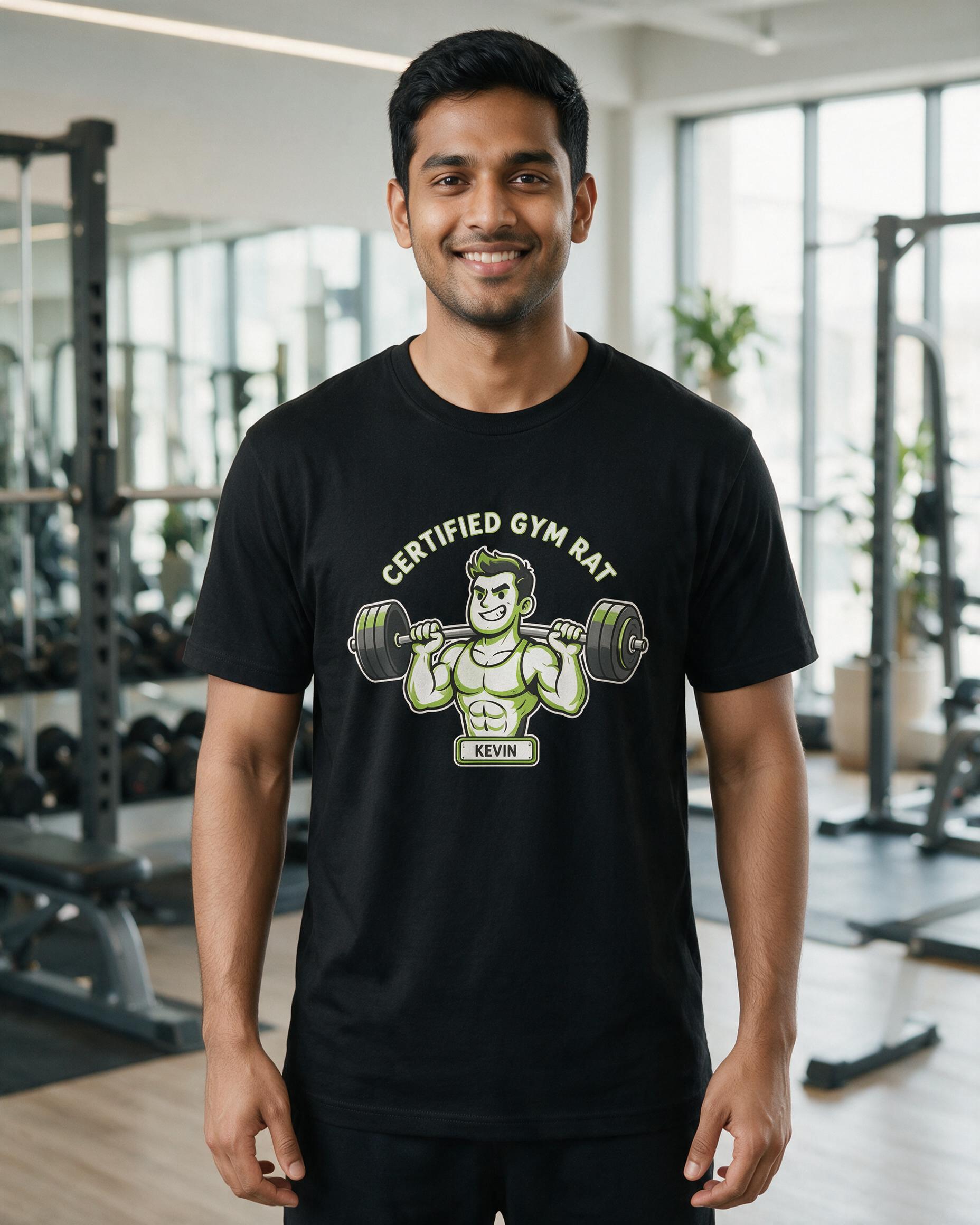 Certified Gym Rat Personalized Avatar Shirt — Black