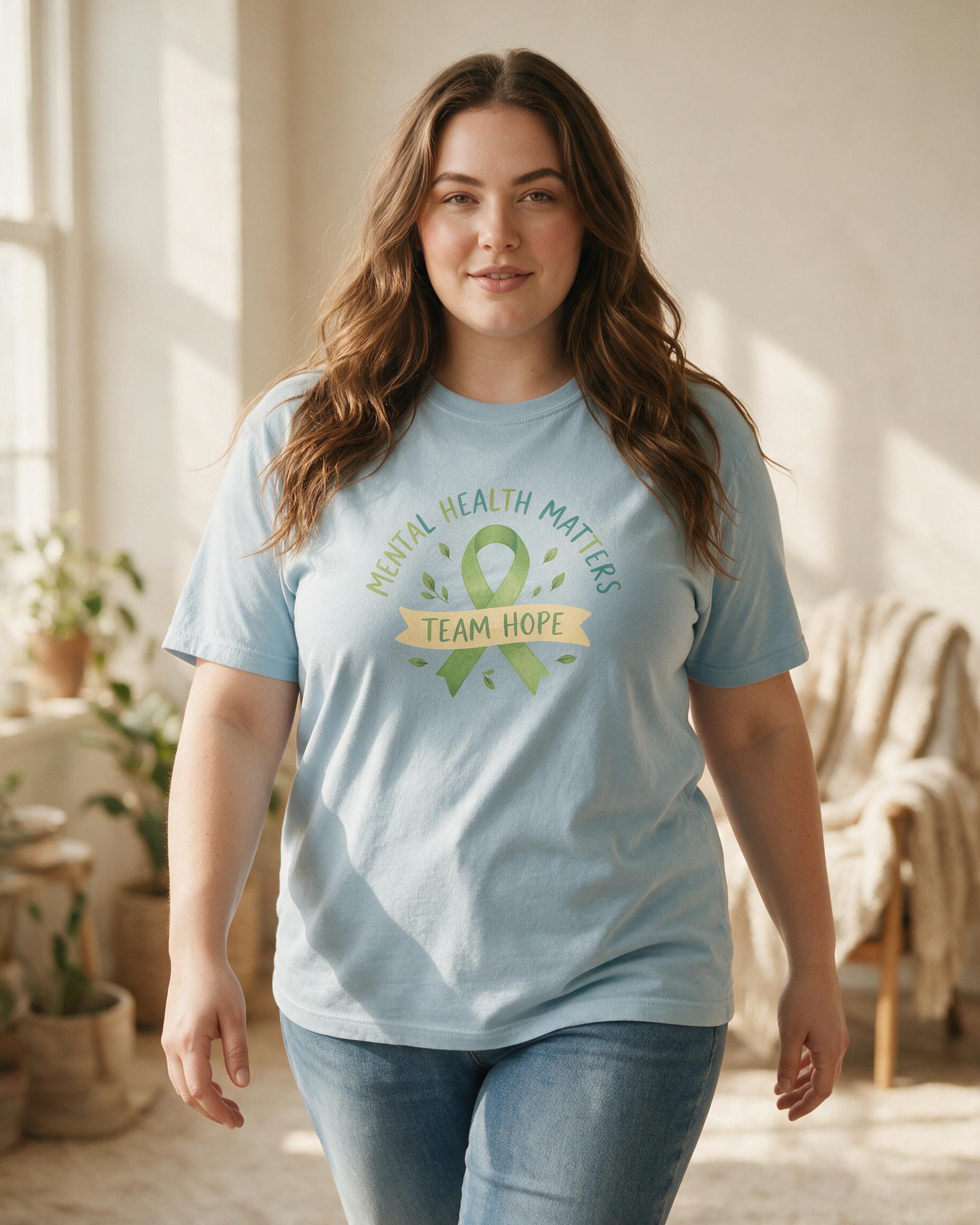 Mental Health Matters Ribbon Personalized Shirt — Light Blue