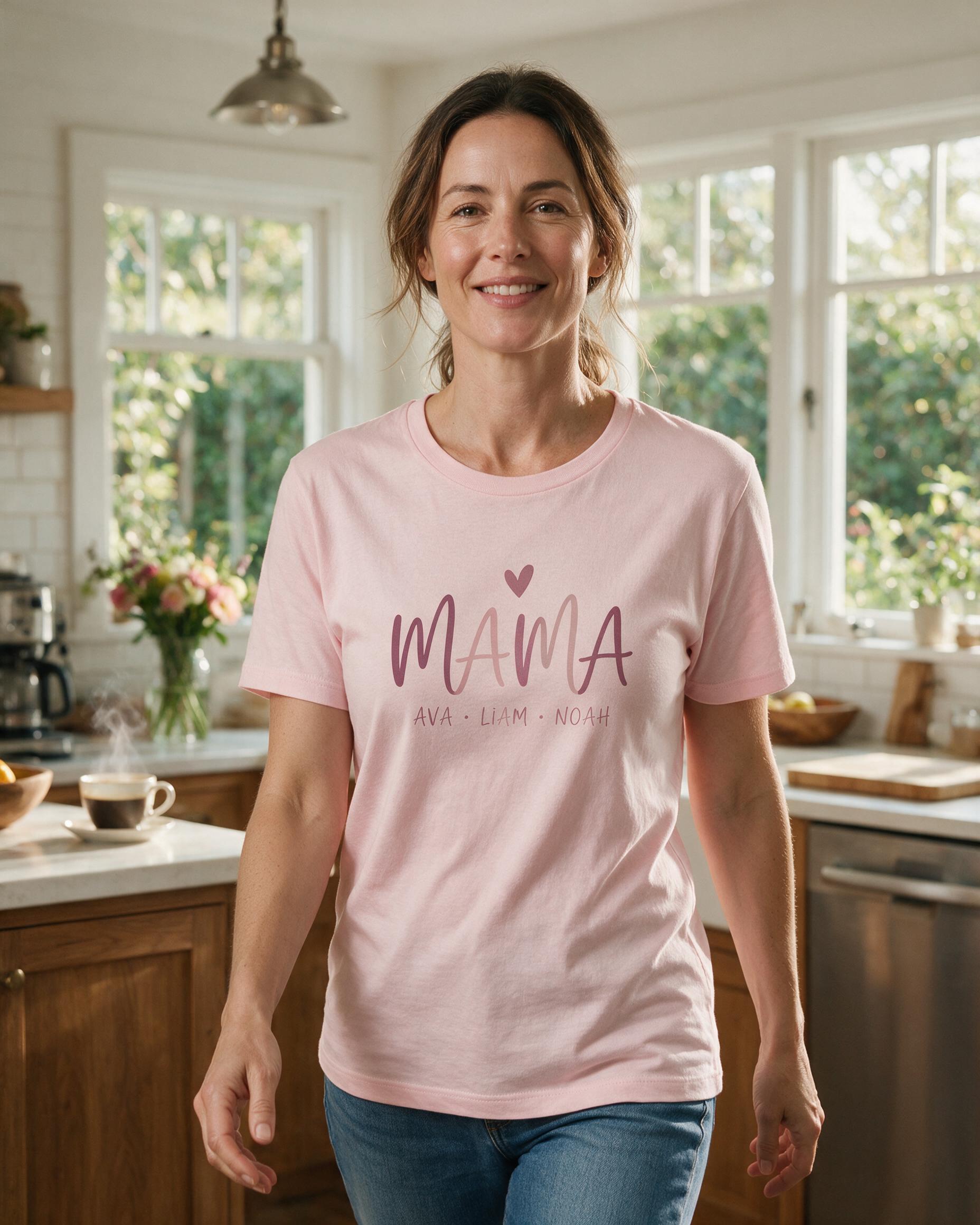 Mama Heart Kids Names Personalized Mother's Day Shirt — Light Pink