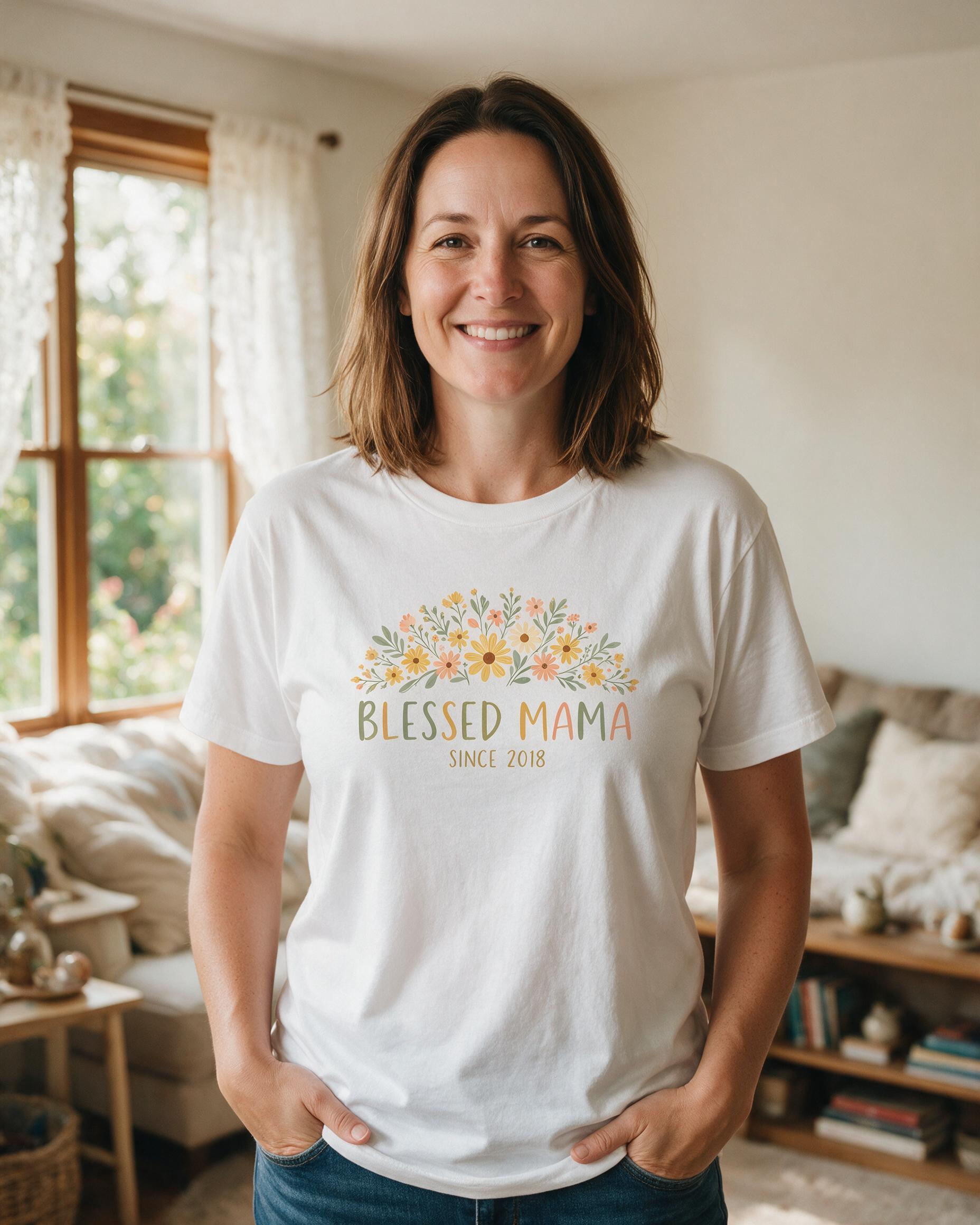 Blessed Mama Wildflower Personalized Mother's Day Shirt — White