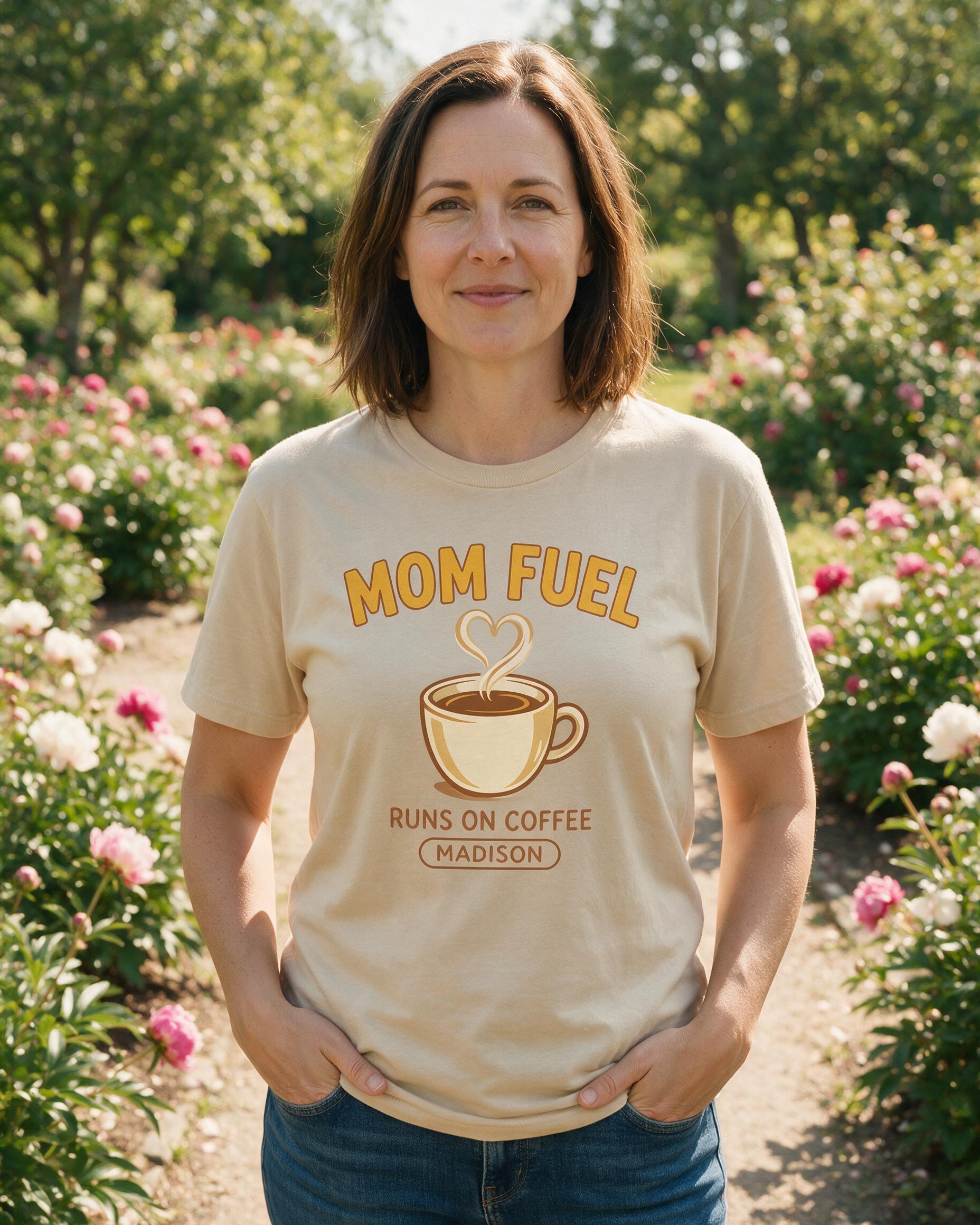 Mom Fuel Coffee Personalized Mother's Day Shirt — Sand