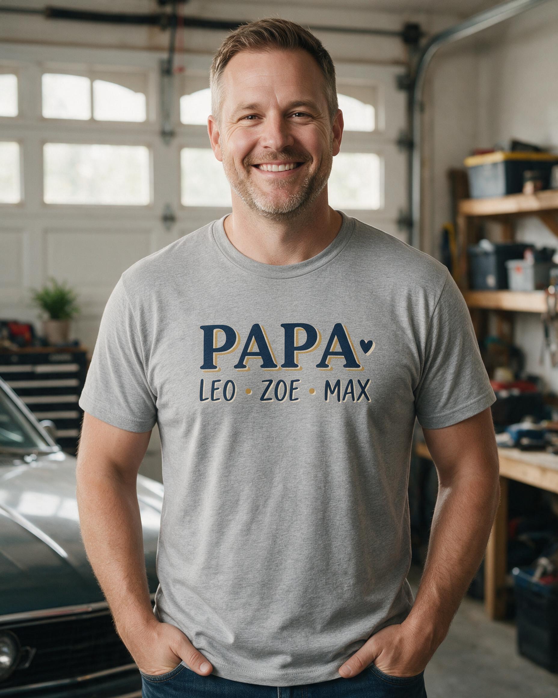 Papa Grandkids Personalized Grandpa Shirt — Sport Grey