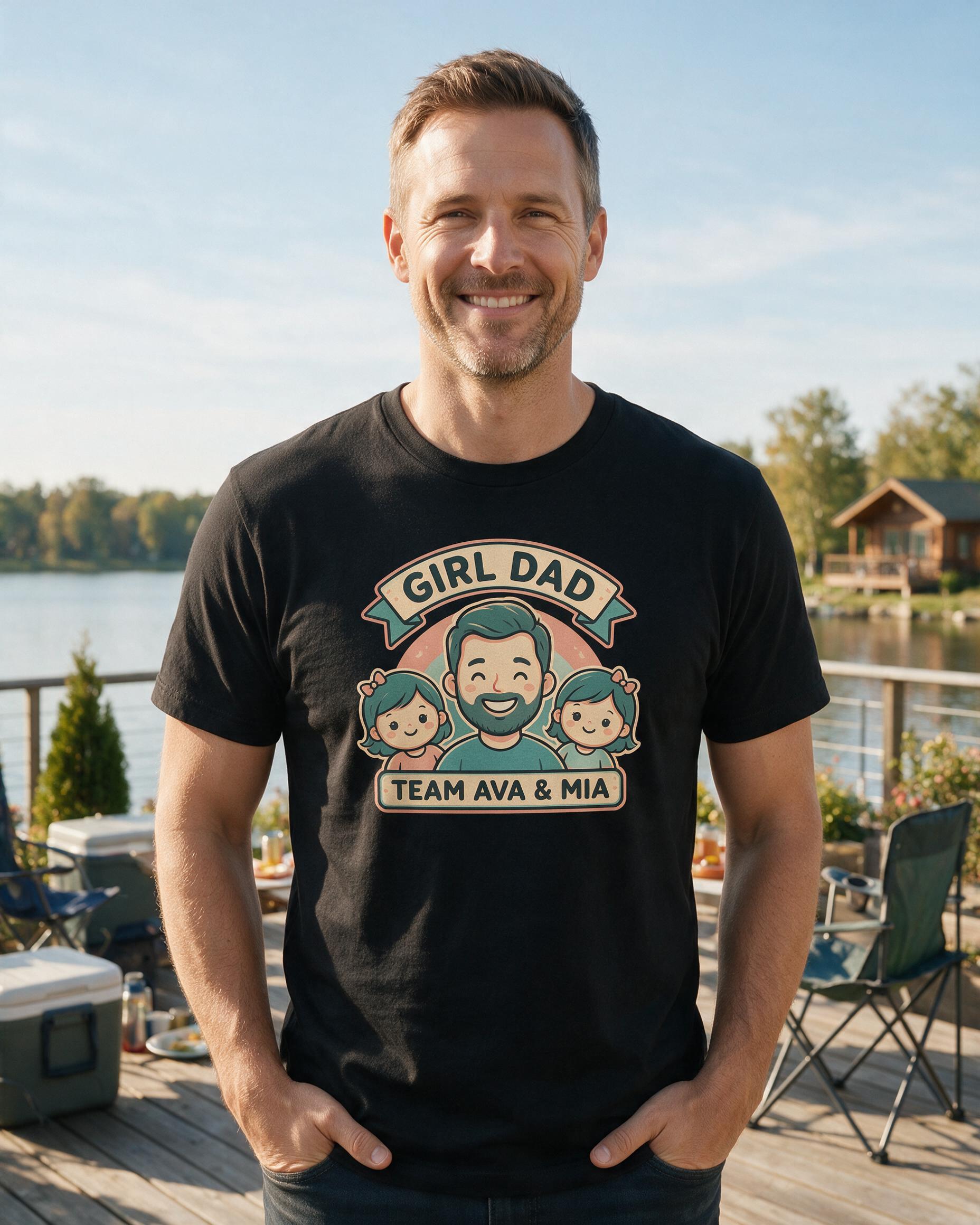 Girl Dad Cartoon Personalized Father's Day Shirt — Black