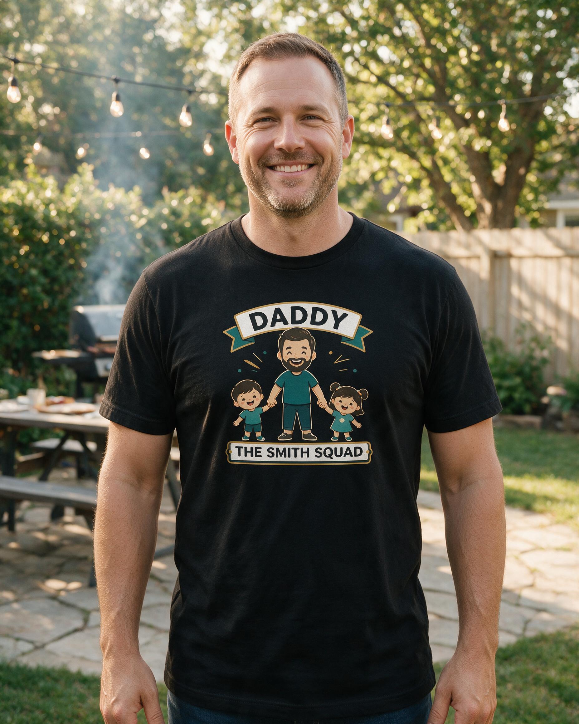 Daddy And Me Cartoon Personalized Father's Day Shirt — Black