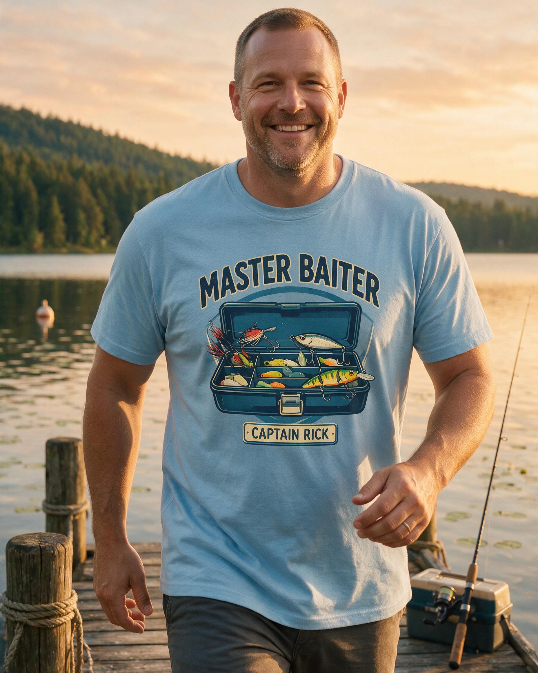 Master Baiter Personalized Fishing Shirt — Light Blue