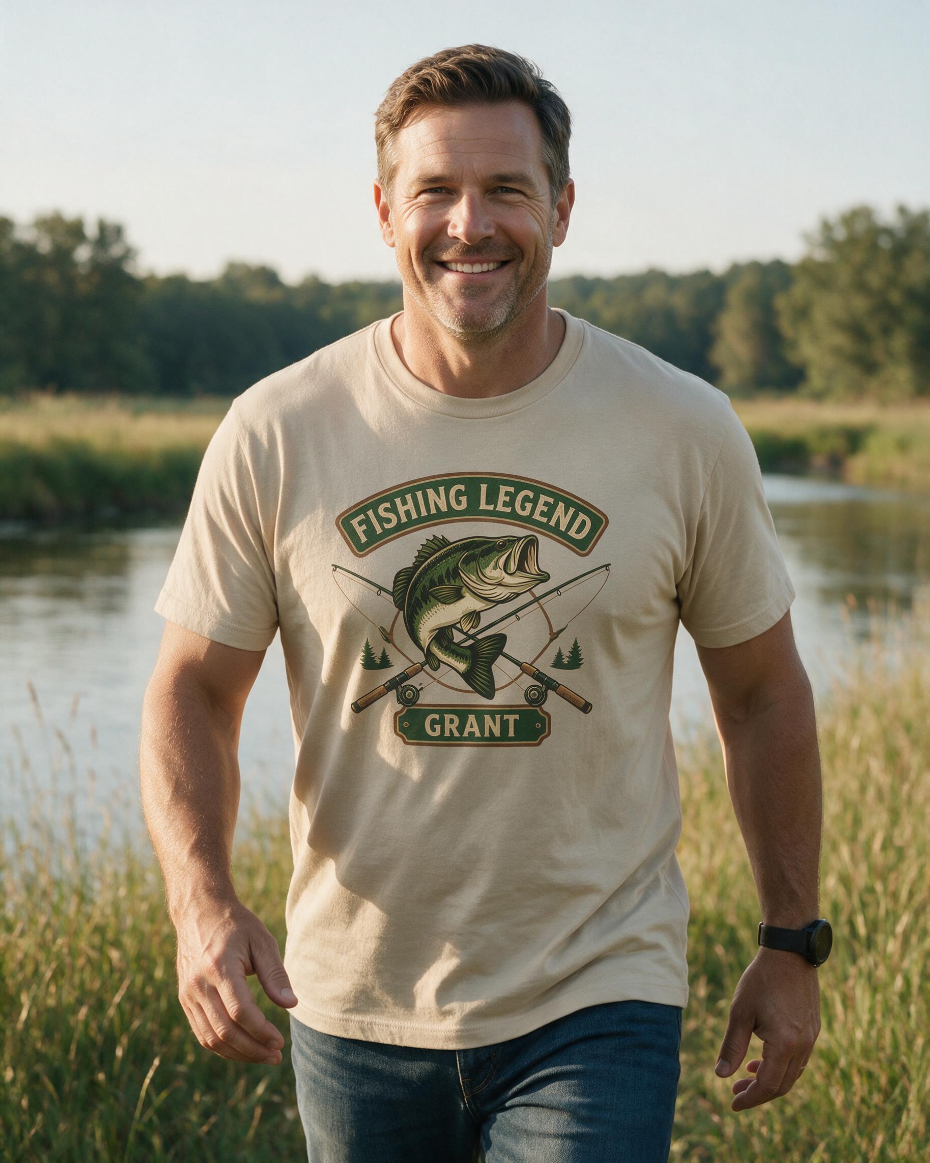 Fishing Legend Personalized Name Fishing Shirt — Sand