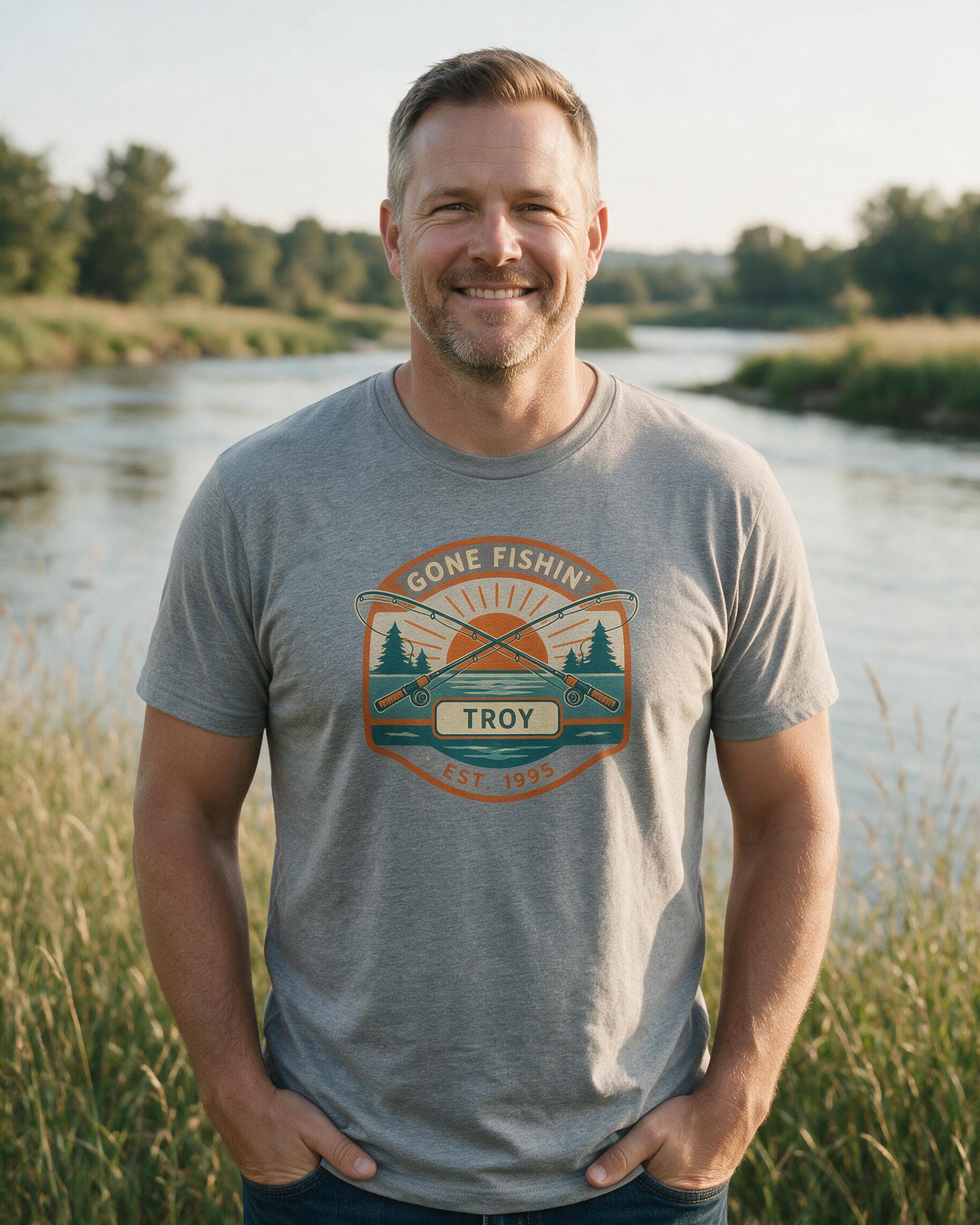 Gone Fishin' Est Personalized Fishing Shirt — Sport Grey
