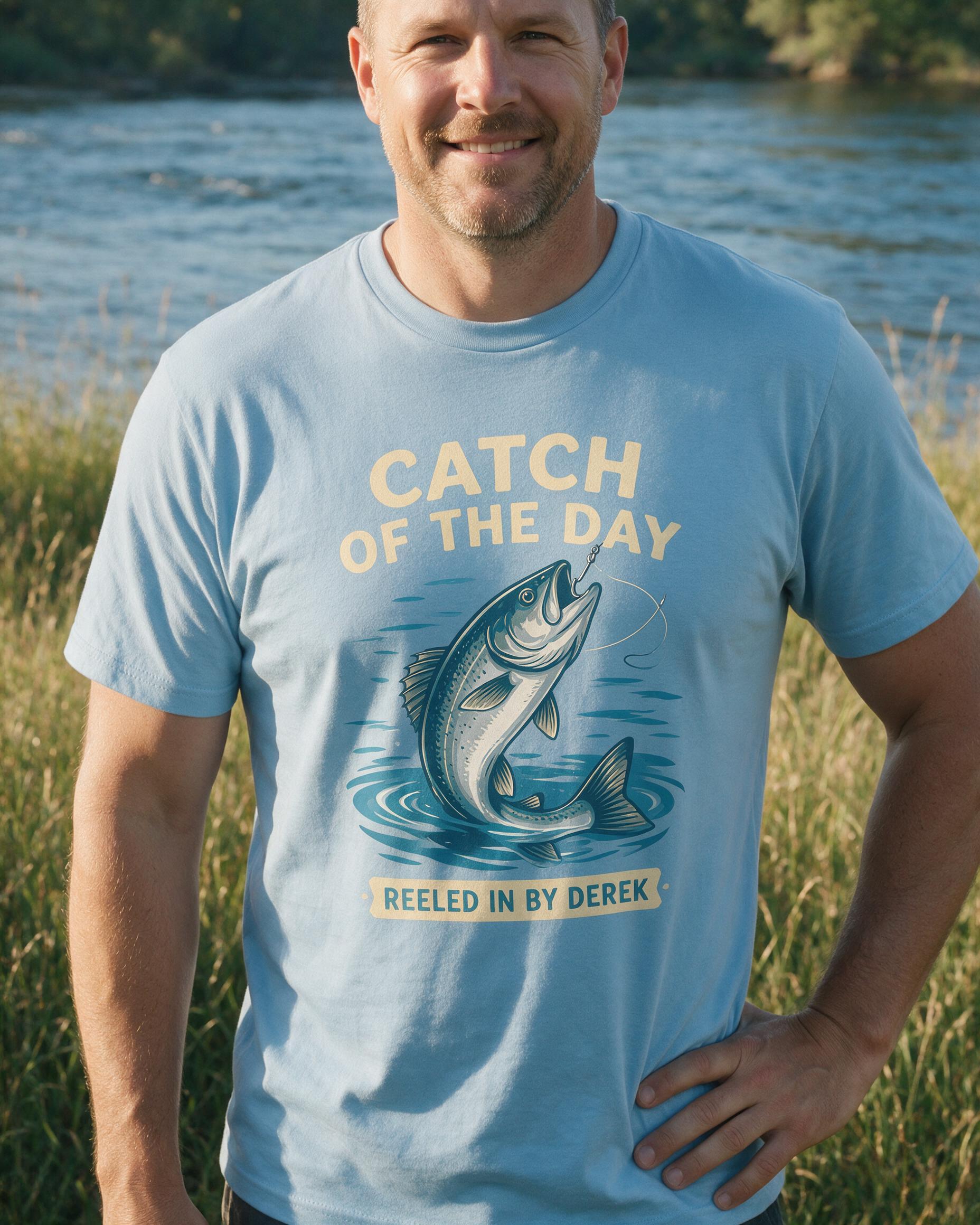 Catch Of The Day Personalized Fishing Shirt — Light Blue