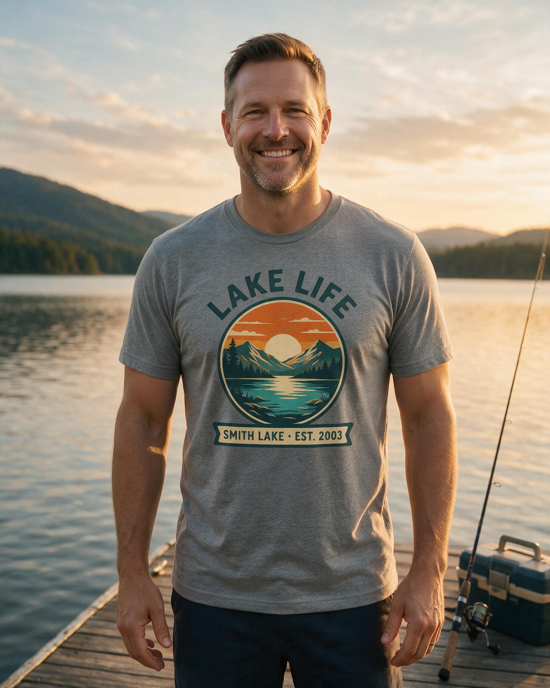 Lake Life Est Personalized Fishing Shirt — Sport Grey
