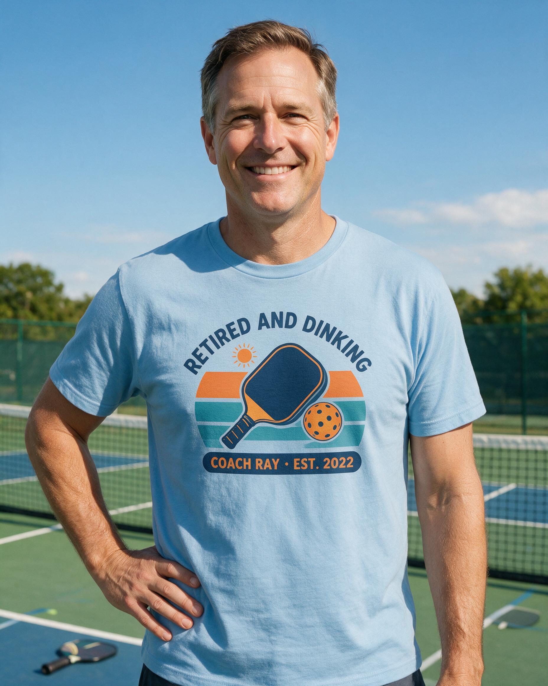 Retired Now Dinking Personalized Pickleball Shirt — Light Blue