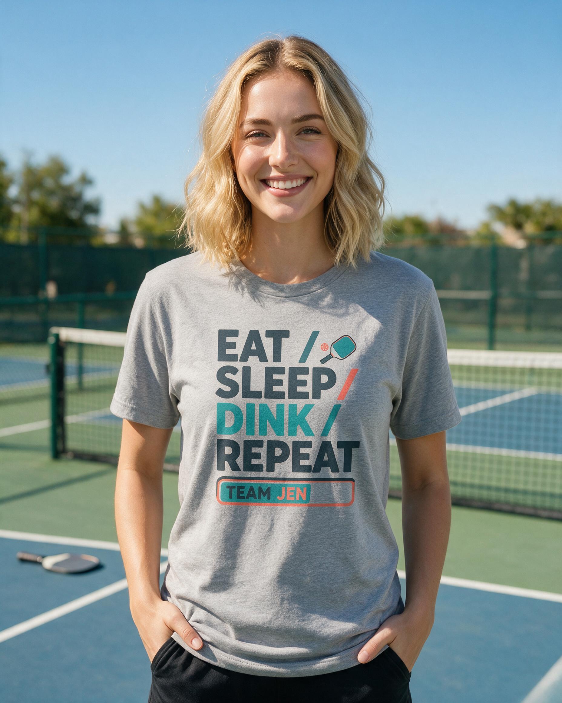Eat Sleep Dink Repeat Personalized Pickleball Shirt — Sport Grey