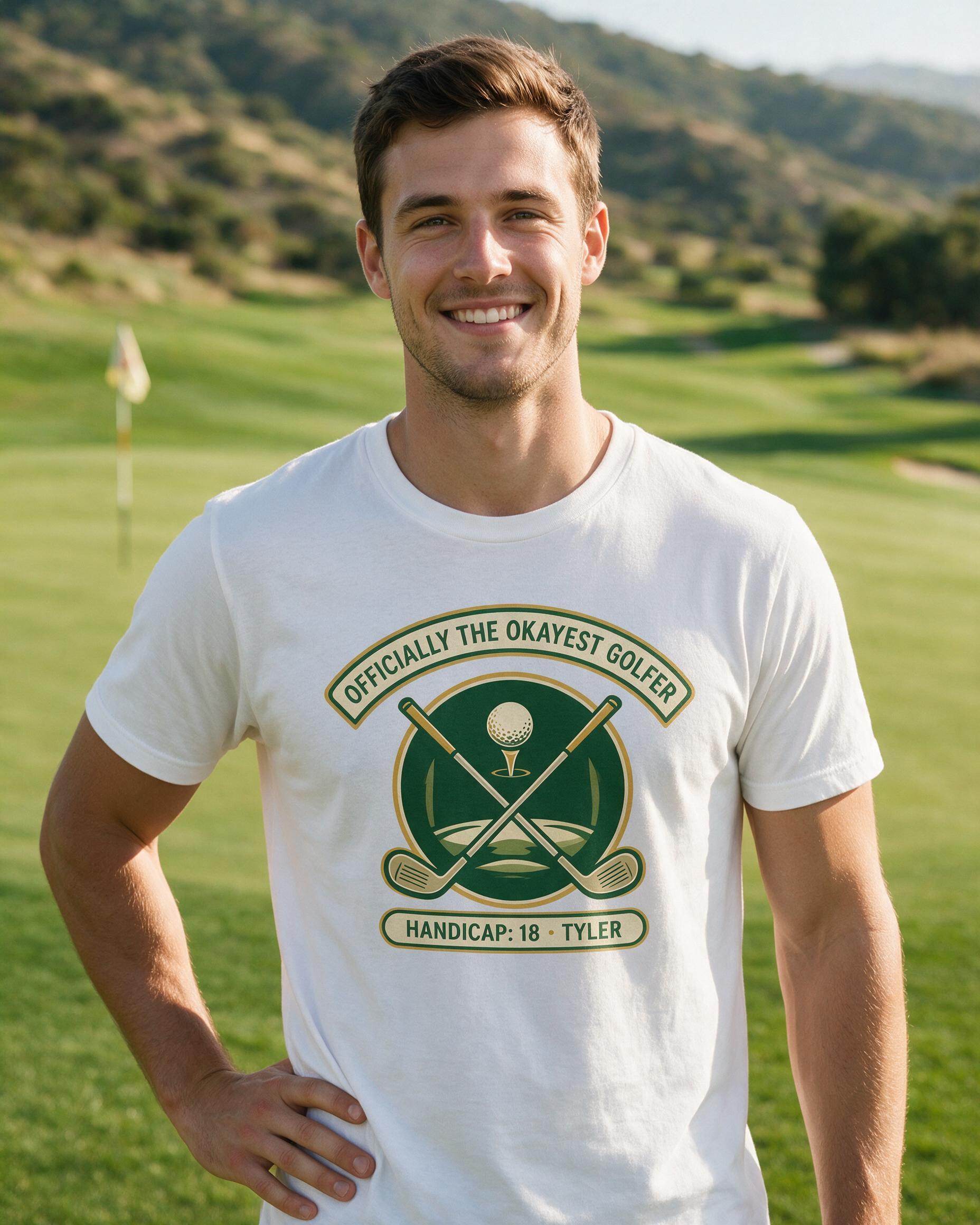 Officially The Okayest Golfer Personalized Golf Shirt — White