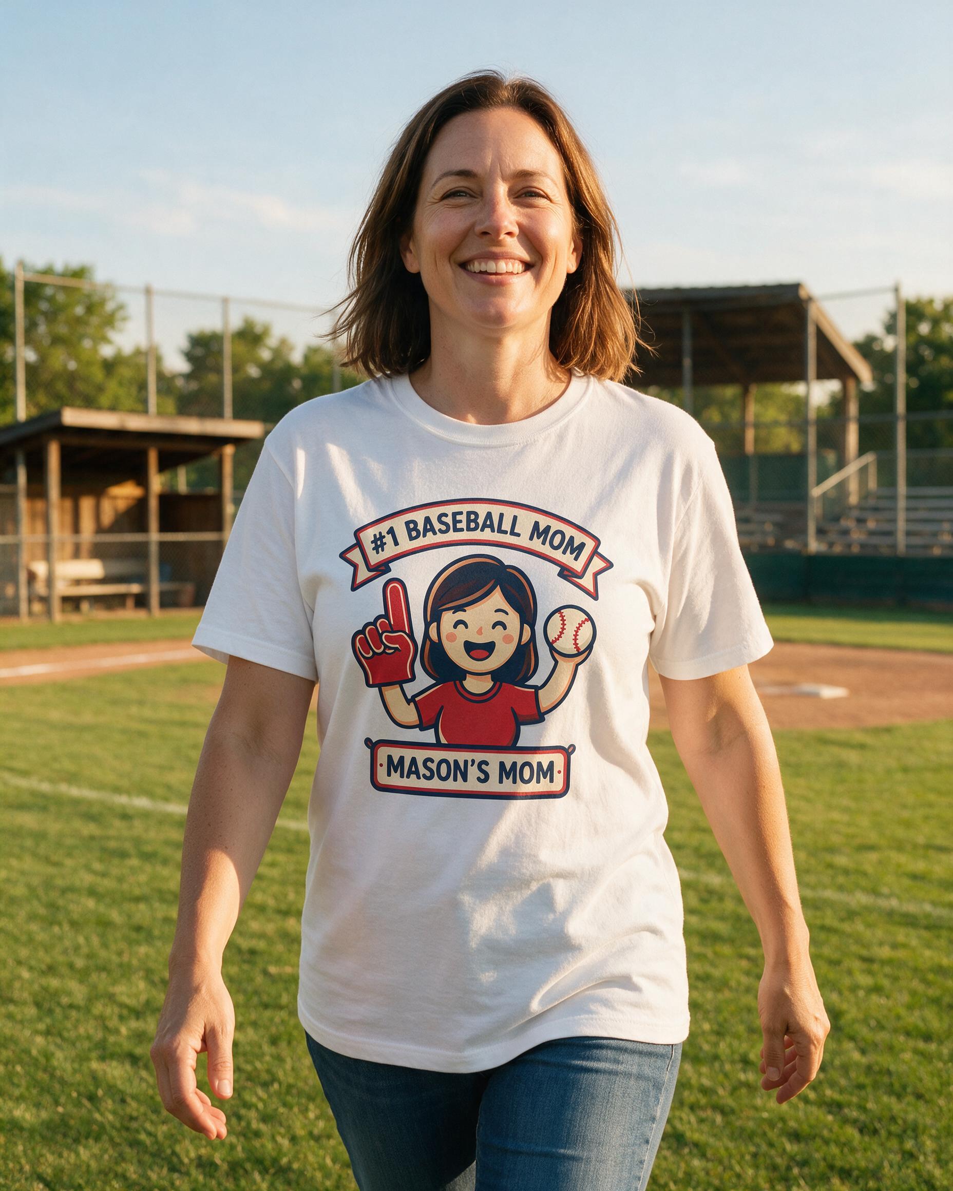 Number One Baseball Mom Personalized Shirt — White