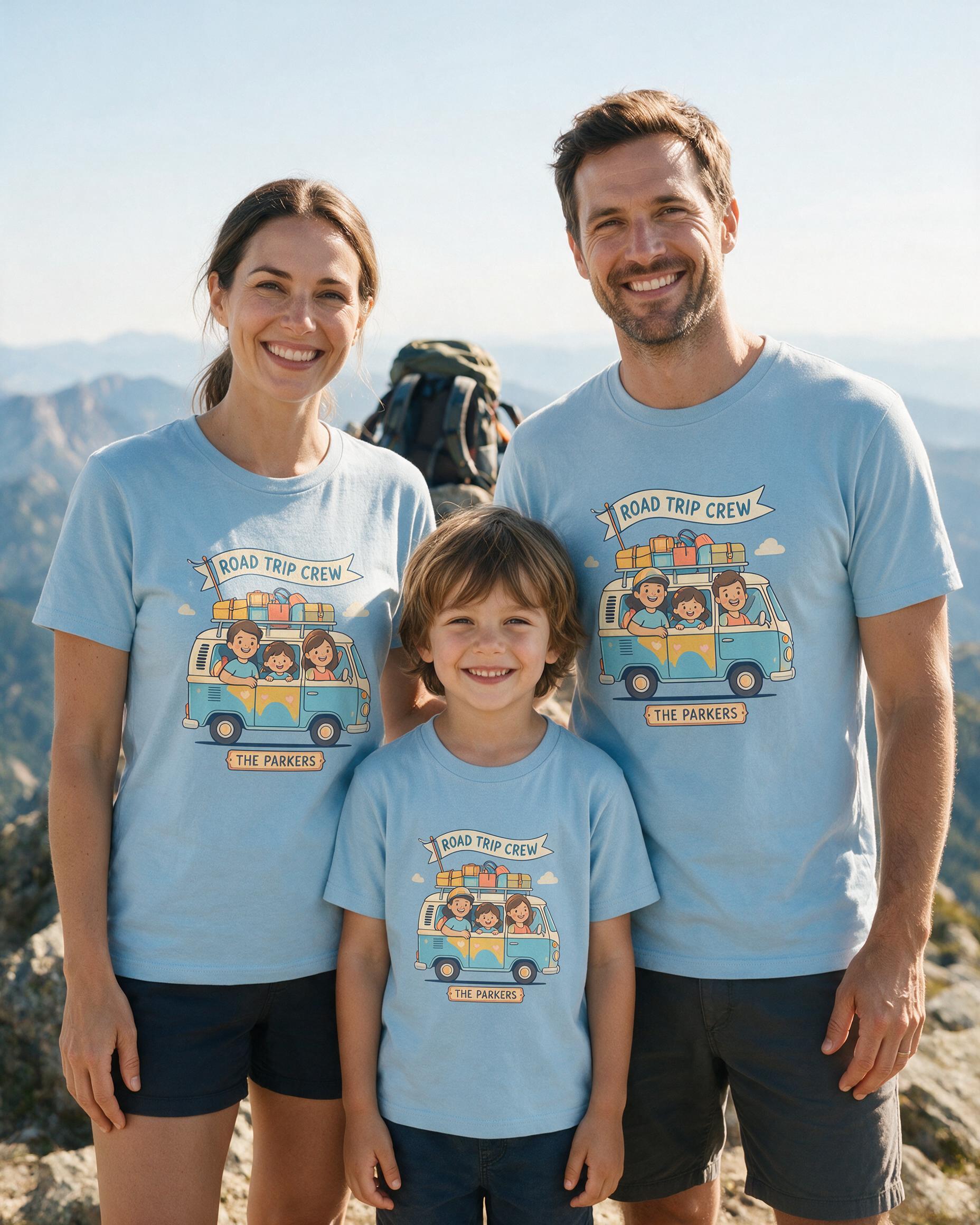 Road Trip Crew Family Personalized Travel Shirt β Light Blue