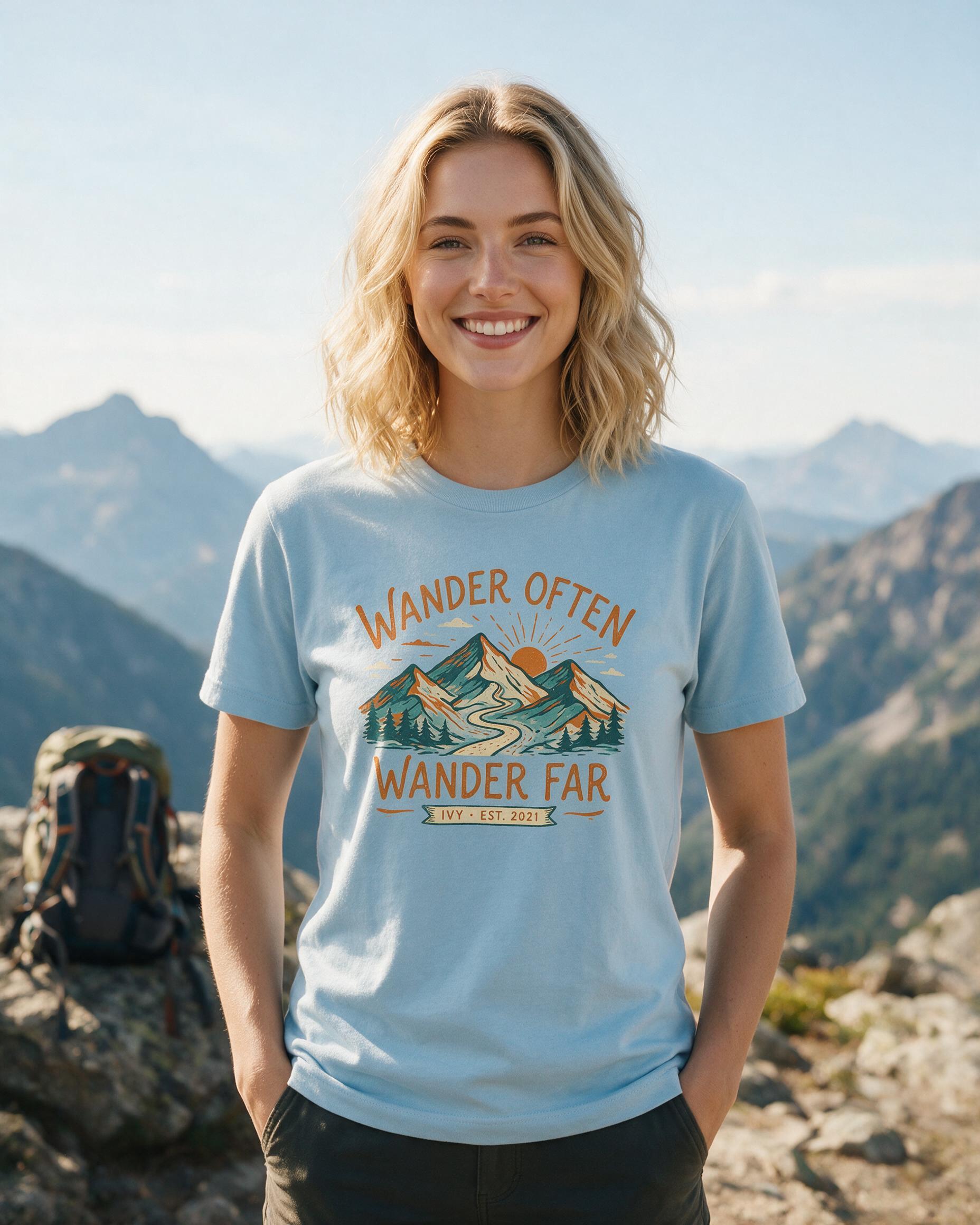 Wander Often Wander Far Personalized Travel Shirt β Light Blue