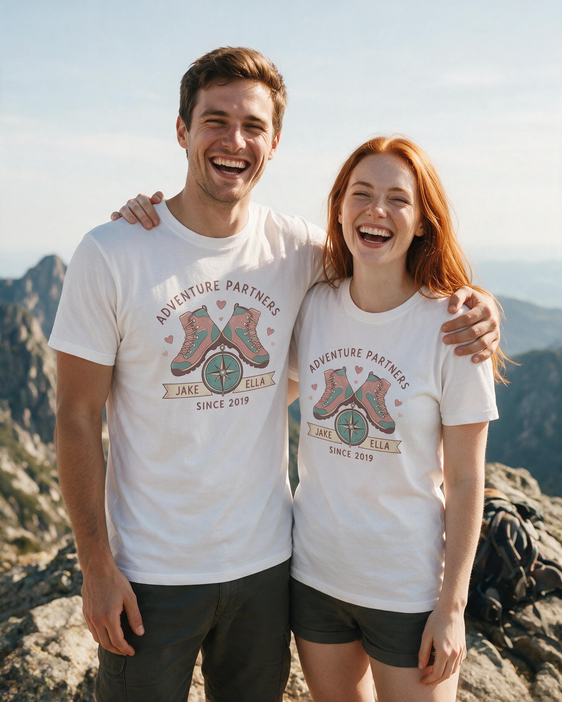 Adventure Partners Couples Personalized Travel Shirt β White