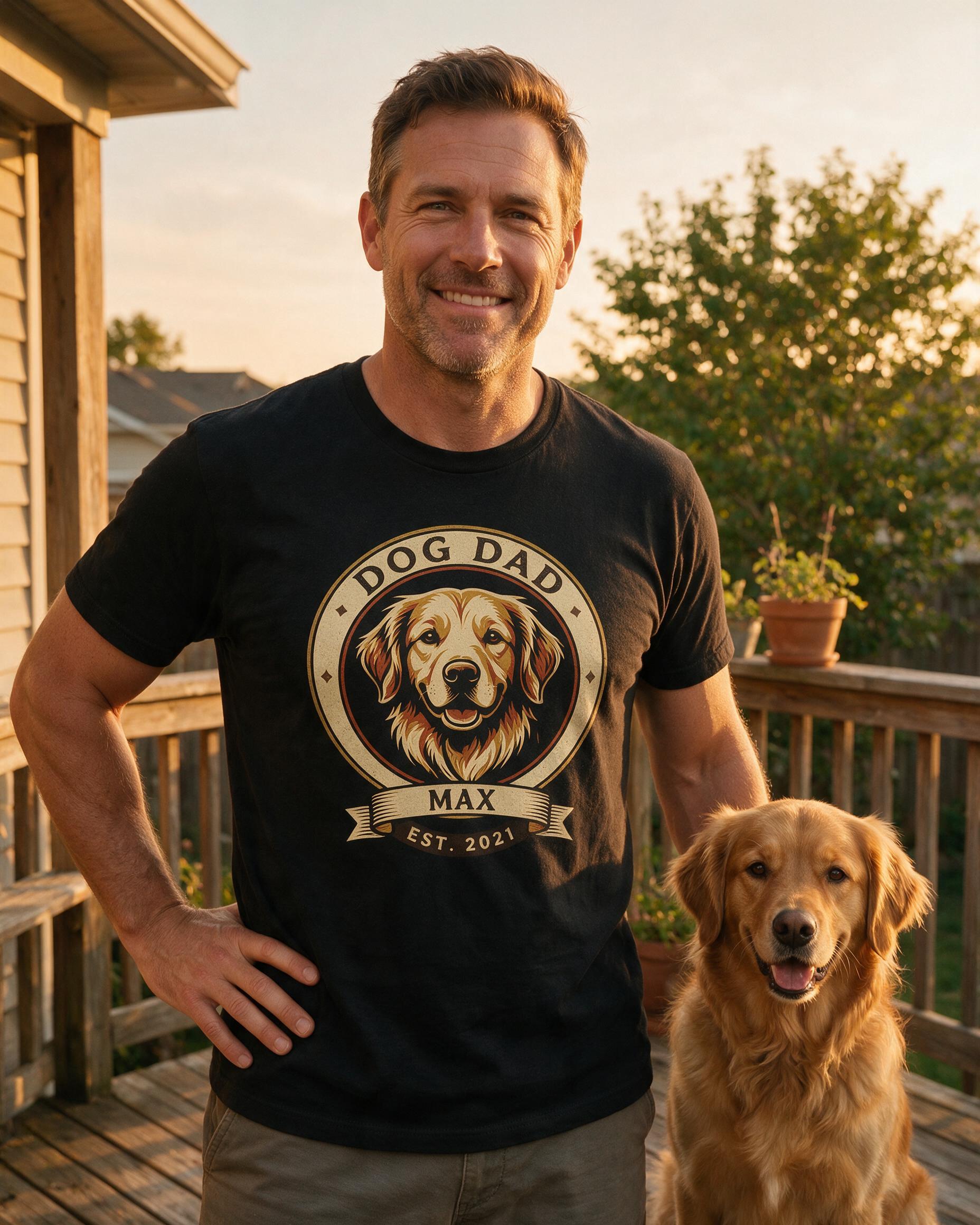 Dog Dad Est. Vintage Badge Personalized Shirt β Black