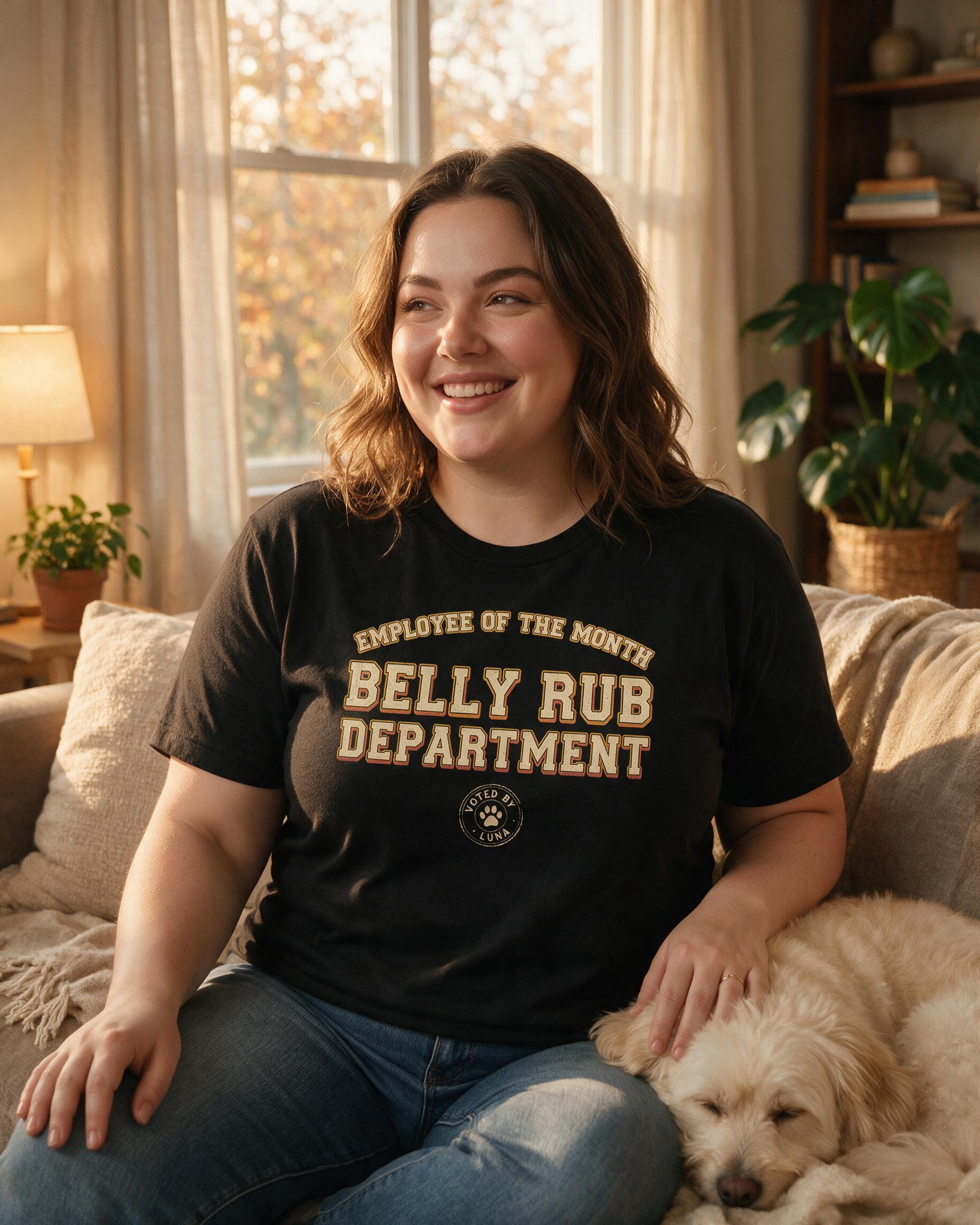Employee Of The Month Belly Rub Department Personalized Dog Shirt β Black