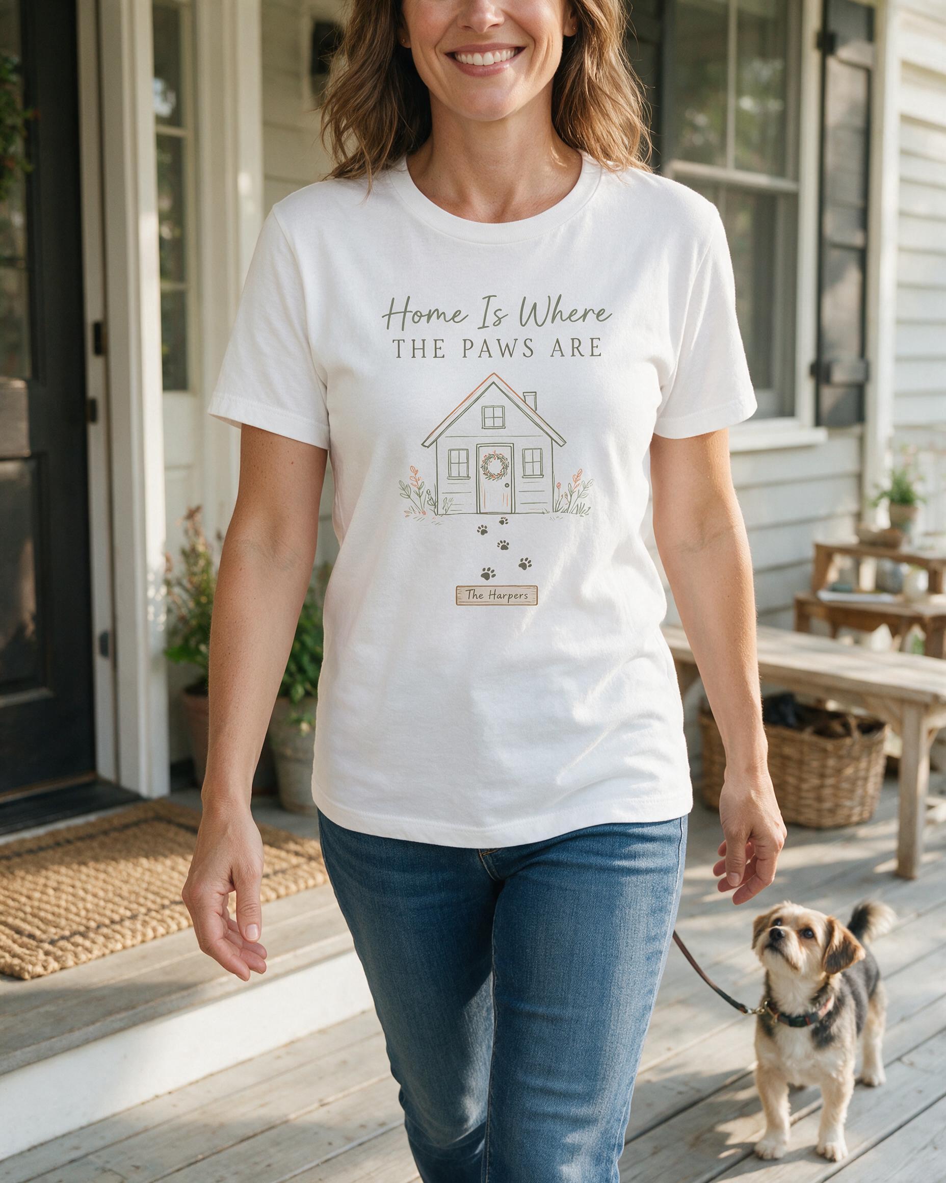 Home Is Where The Paws Are Personalized Family Shirt β White