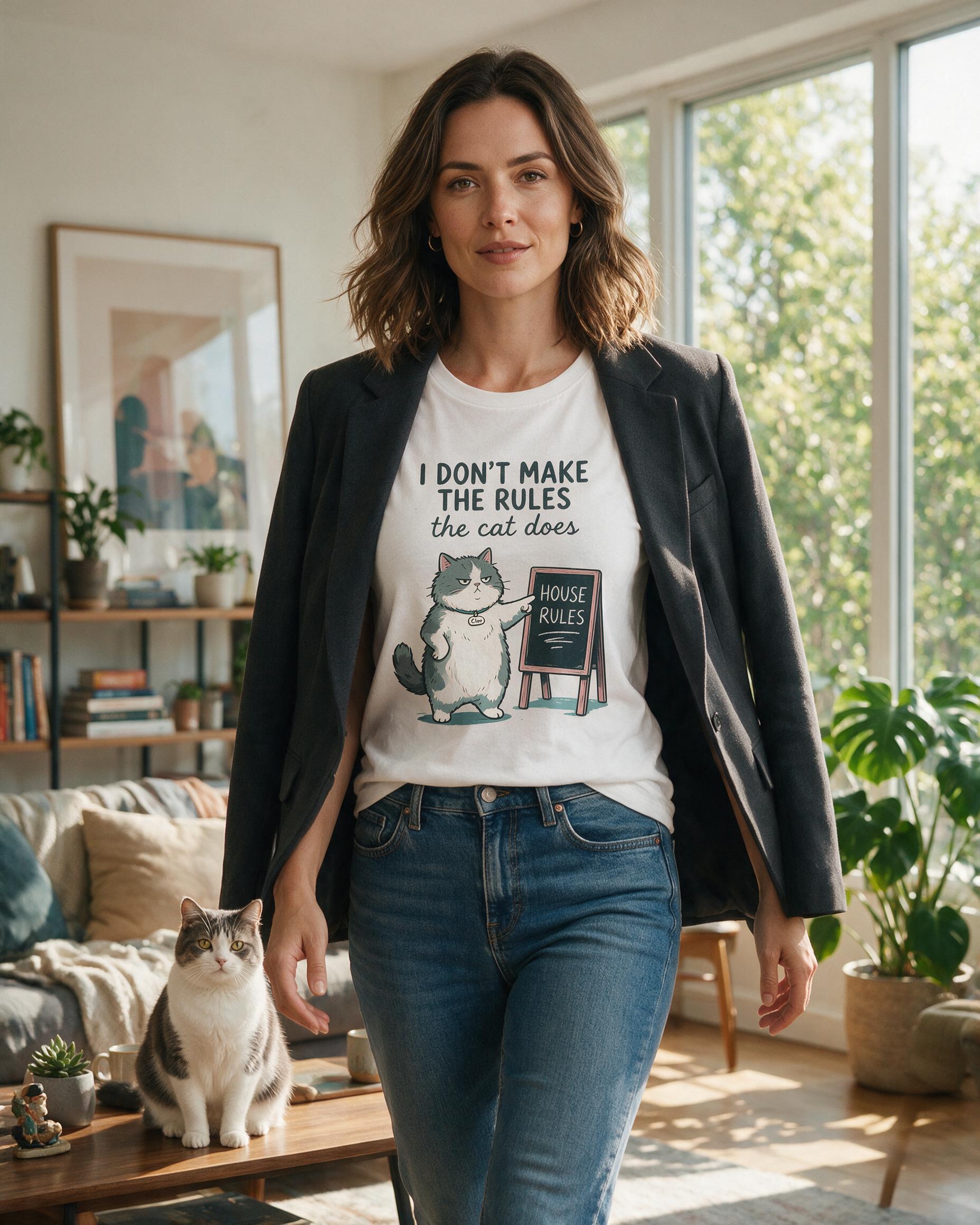 I Don't Make The Rules The Cat Does Personalized Shirt — White