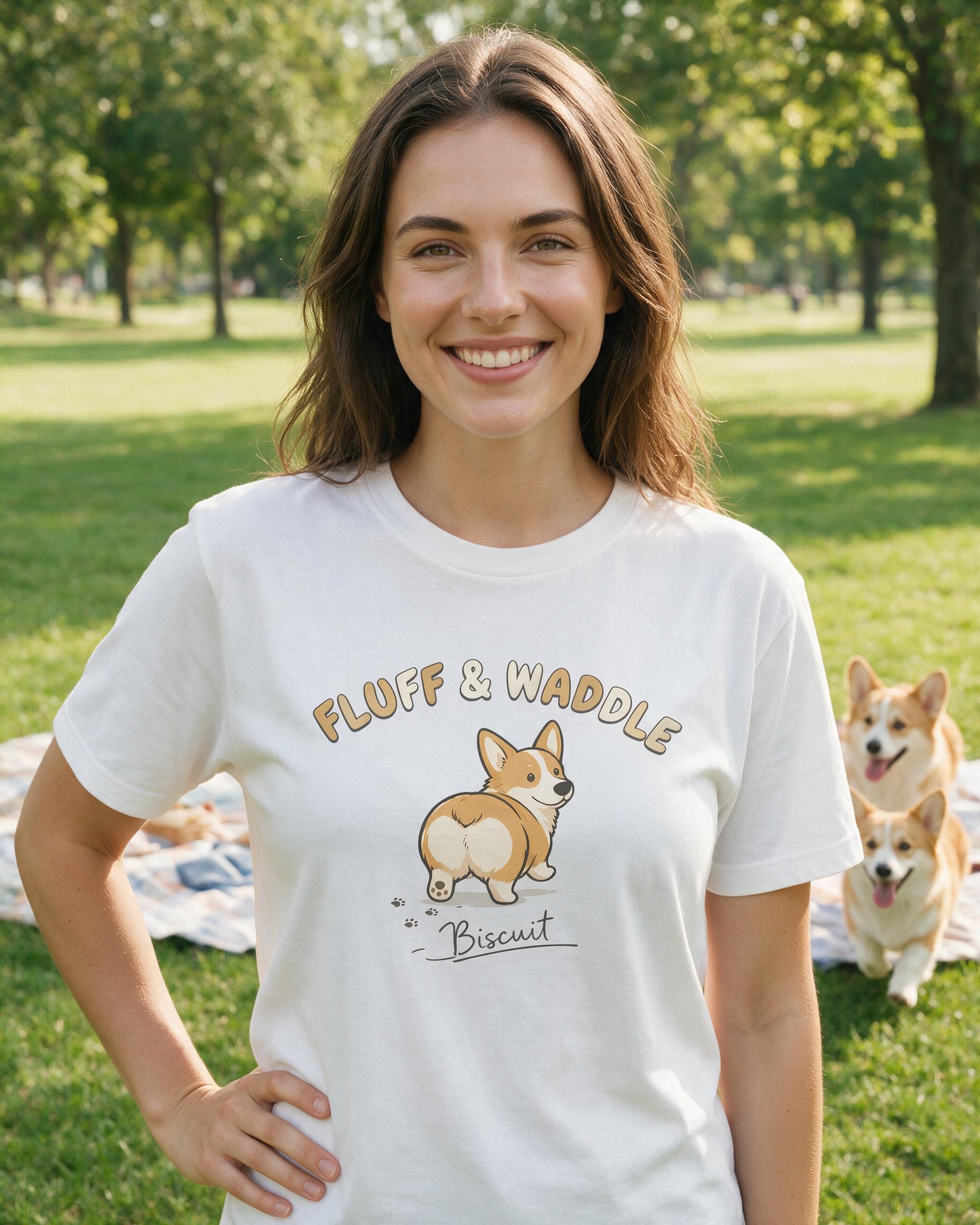 Fluff And Waddle Personalized Corgi Mom Shirt — White