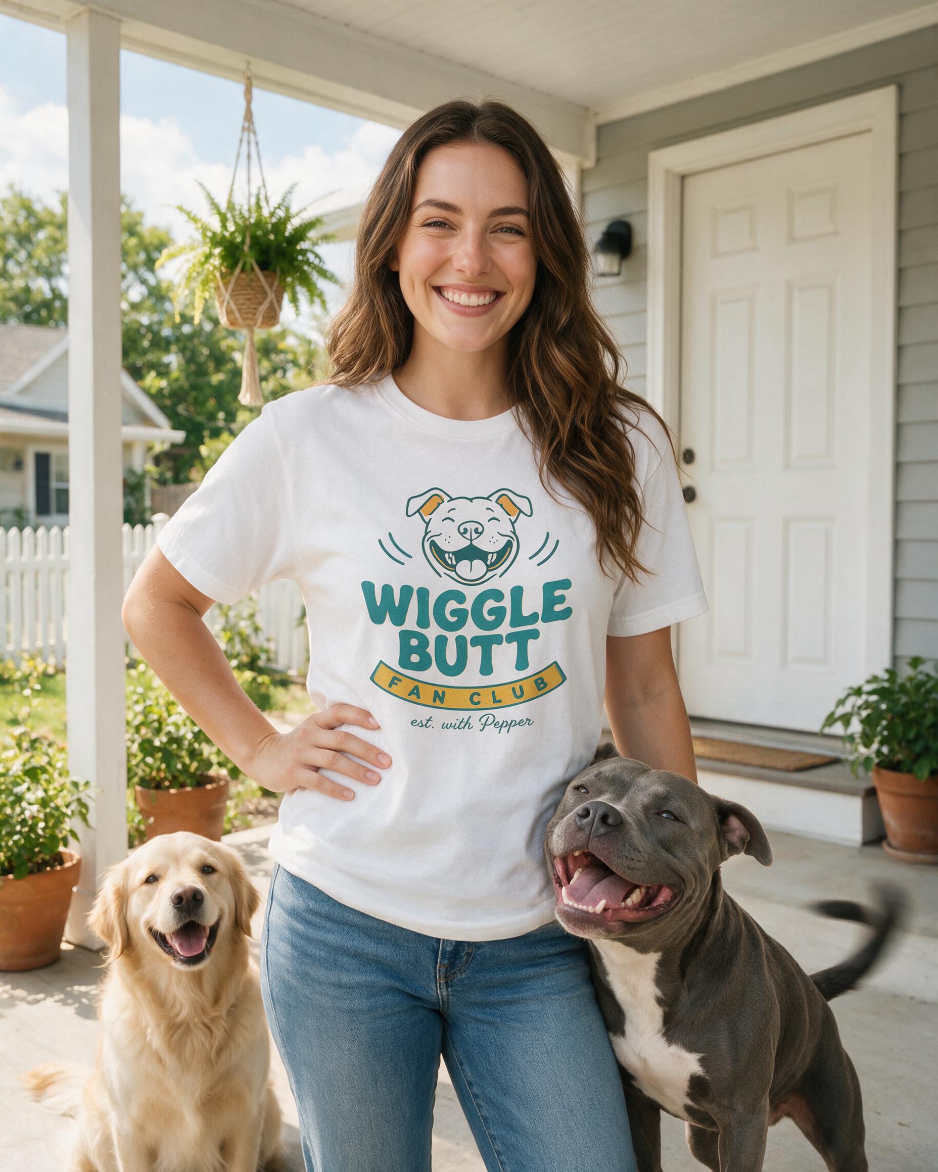 Wiggle Butt Fan Club Personalized Pittie Mom Shirt — White