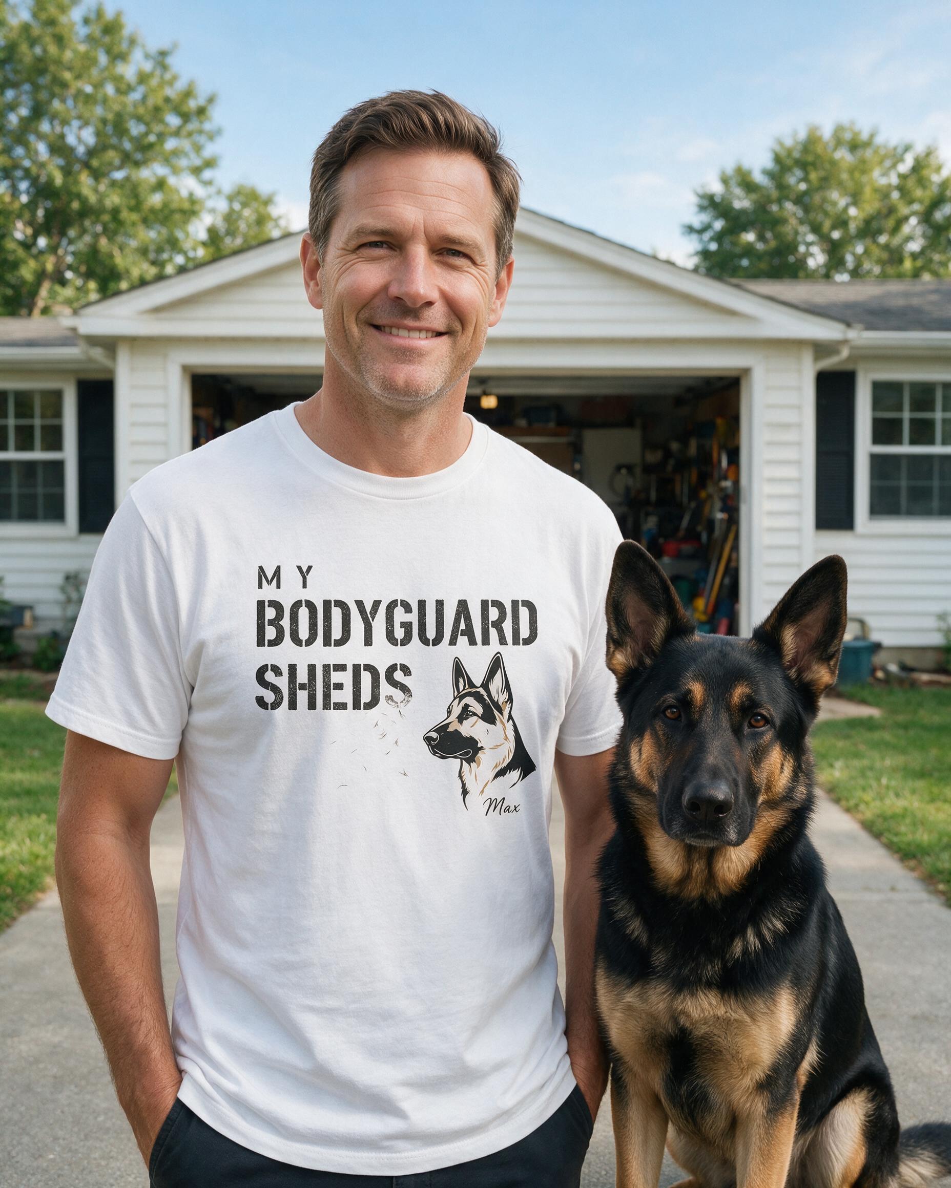 My Bodyguard Sheds Personalized German Shepherd Dad Shirt — White