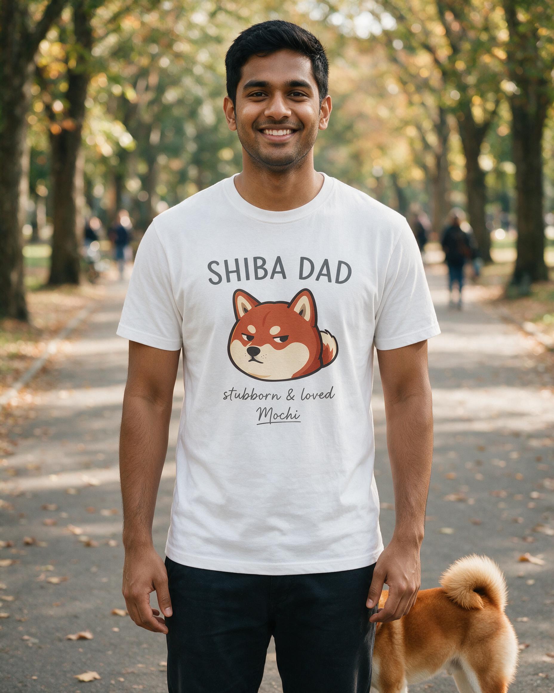Stubborn And Loved Personalized Shiba Dad Shirt — White
