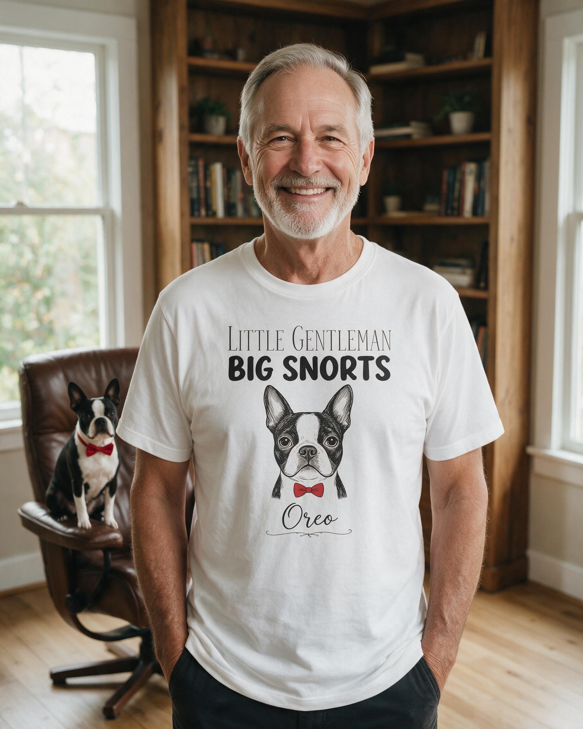 Little Gentleman Big Snorts Personalized Boston Terrier Shirt — White