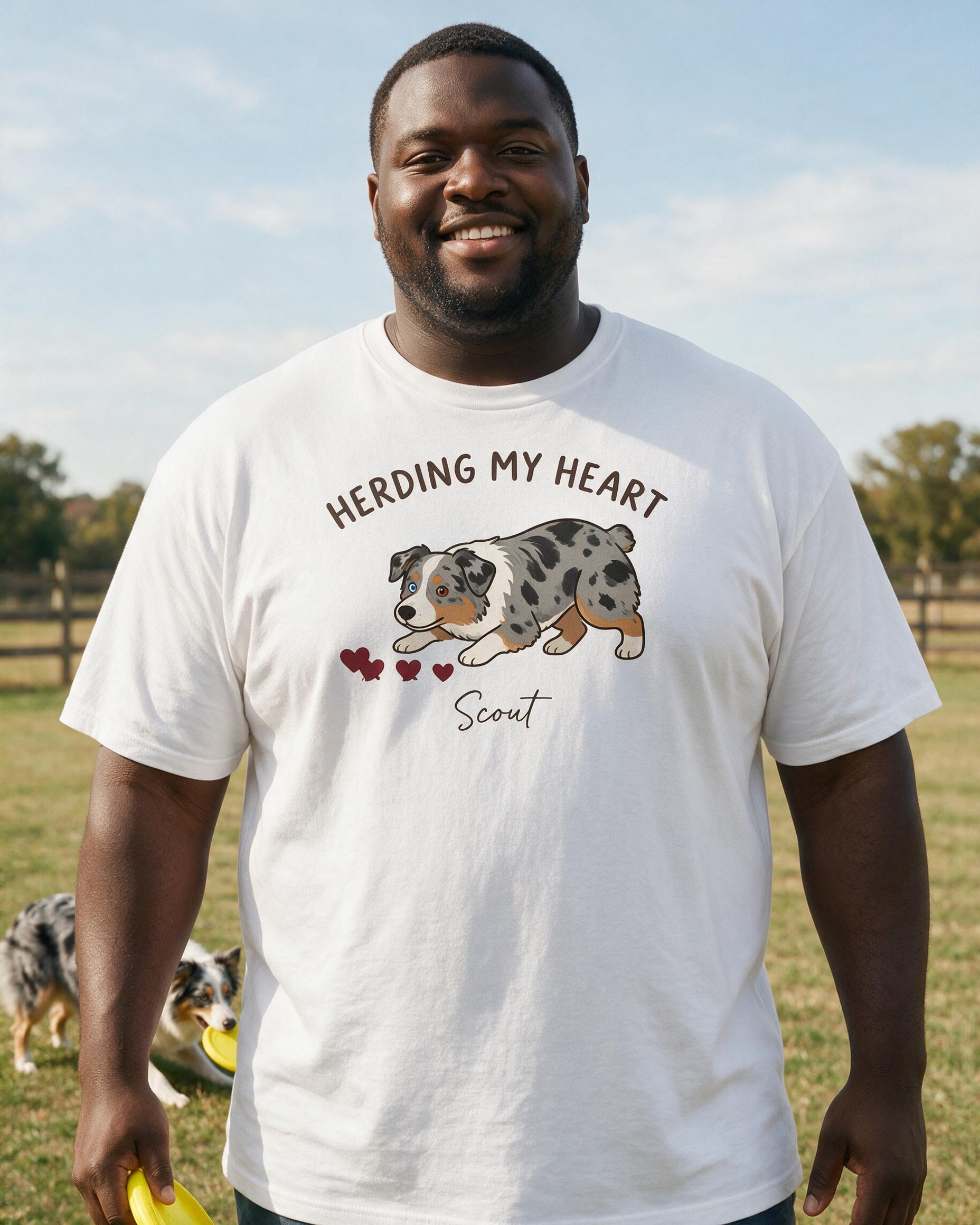 Herding My Heart Personalized Aussie Dad Shirt — White