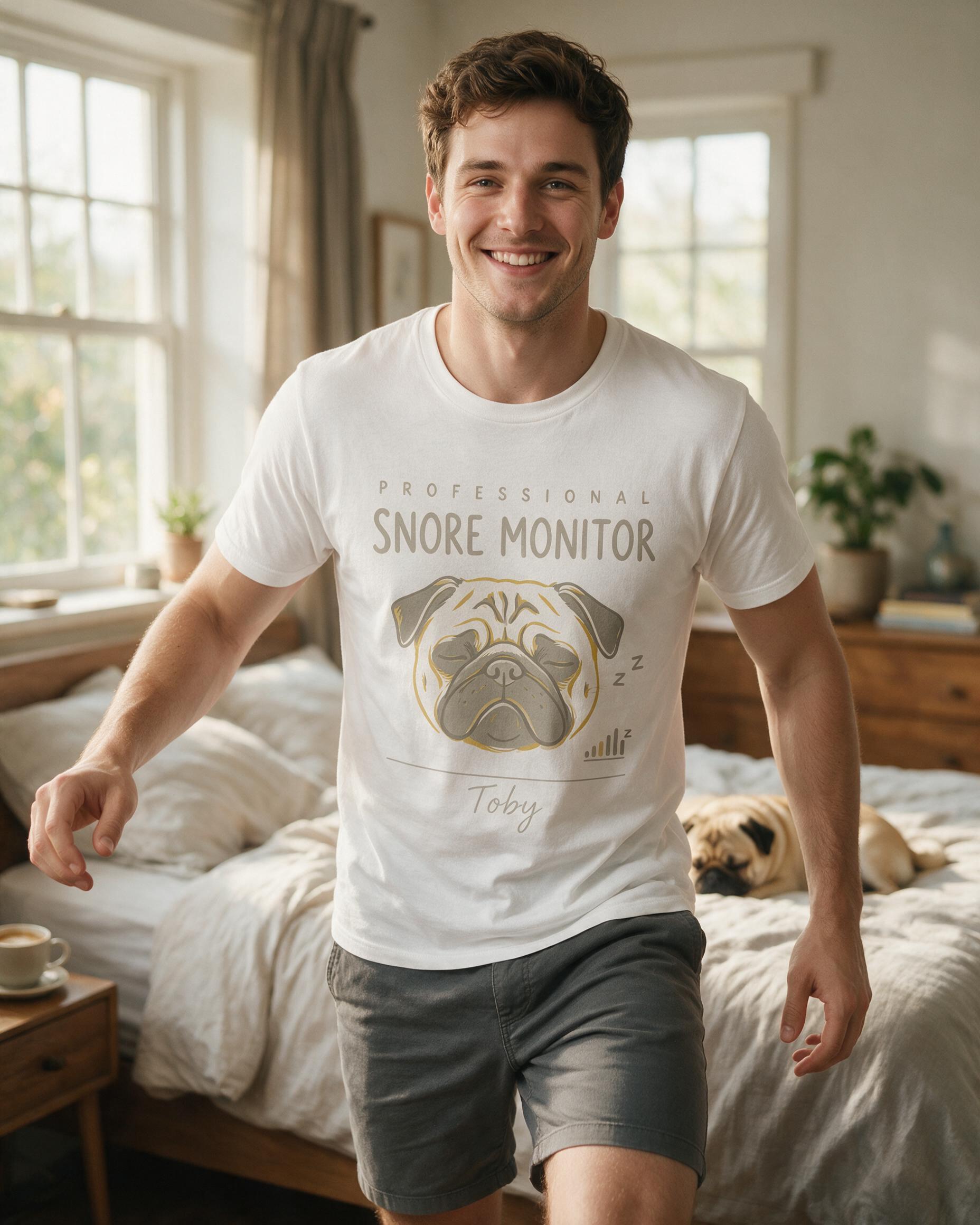 Professional Snore Monitor Personalized Pug Dad Shirt — White