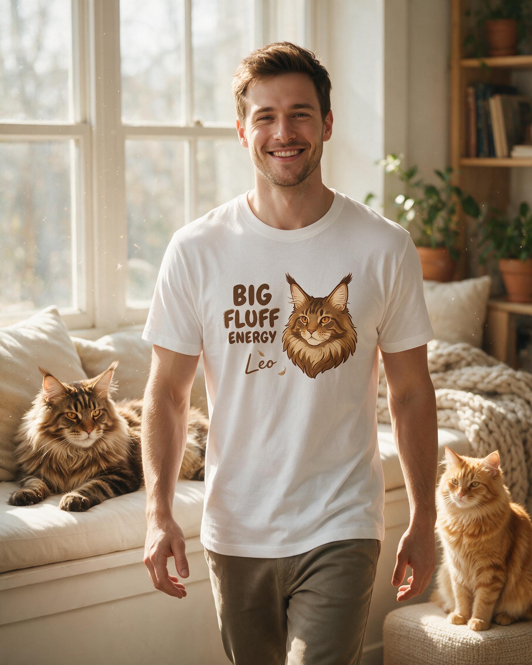 Big Fluff Energy Personalized Maine Coon Cat Mom Shirt — White
