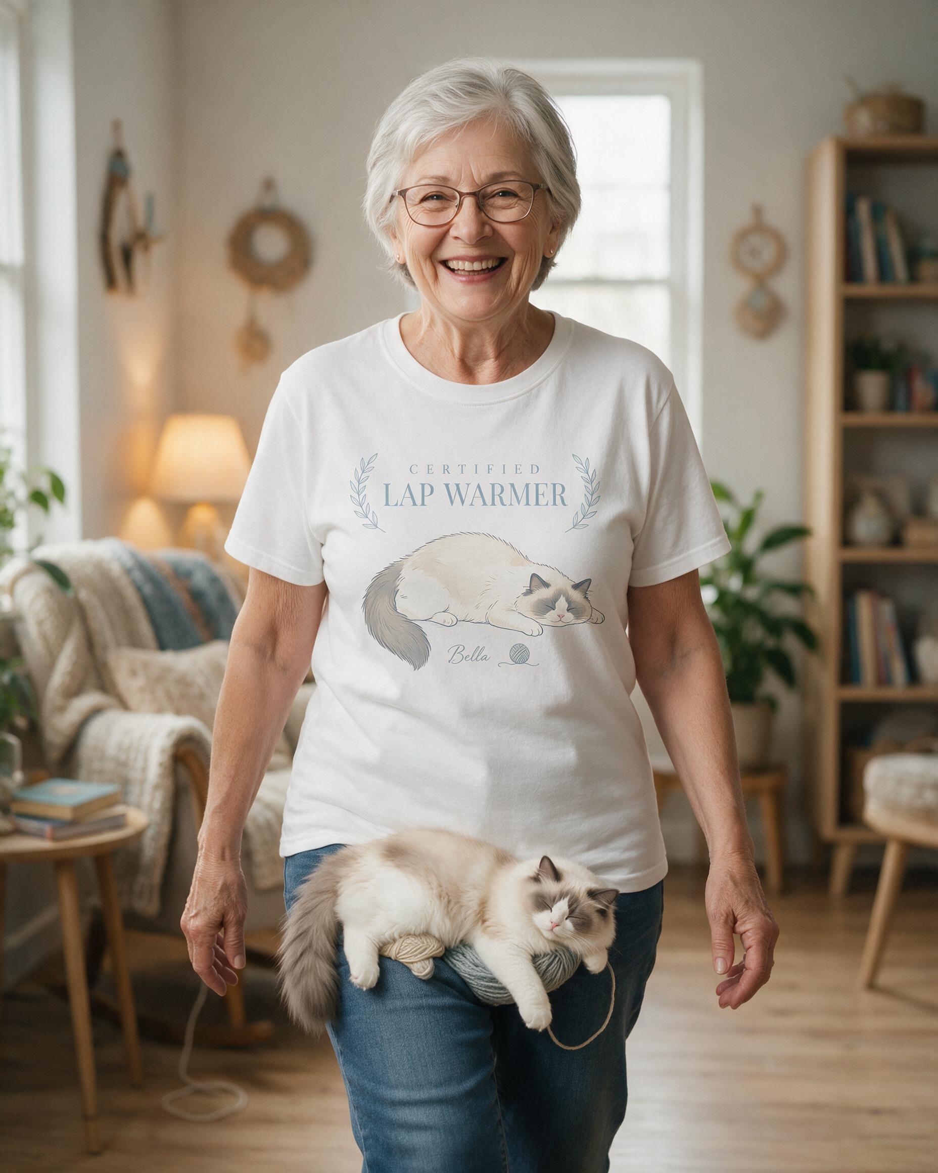 Certified Lap Warmer Personalized Ragdoll Cat Mom Shirt — White