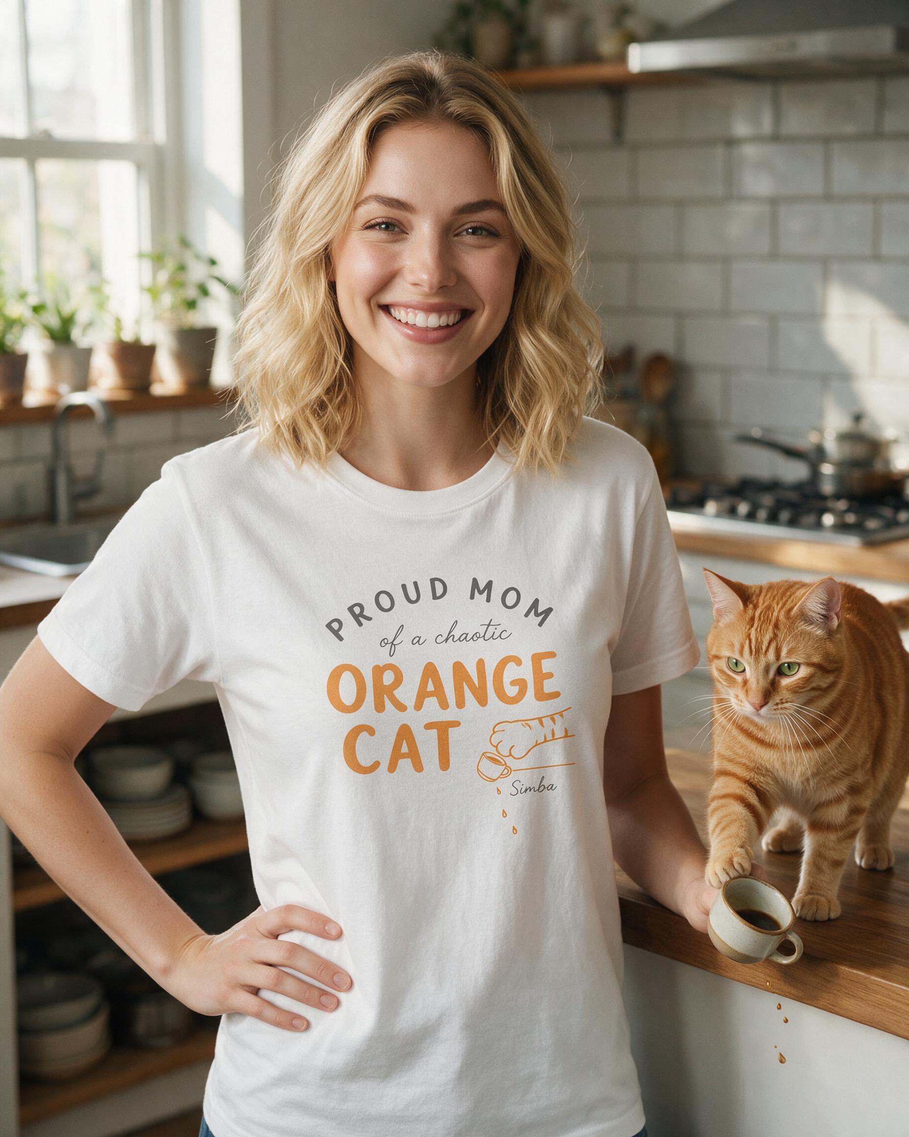 Proud Mom Of A Chaotic Orange Cat Personalized Shirt — White