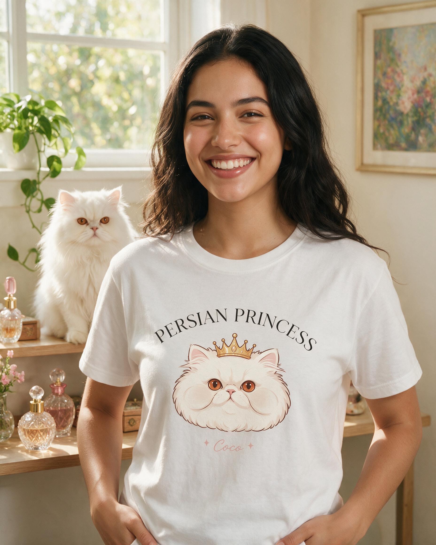 Persian Princess Personalized Cat Mom Shirt — White