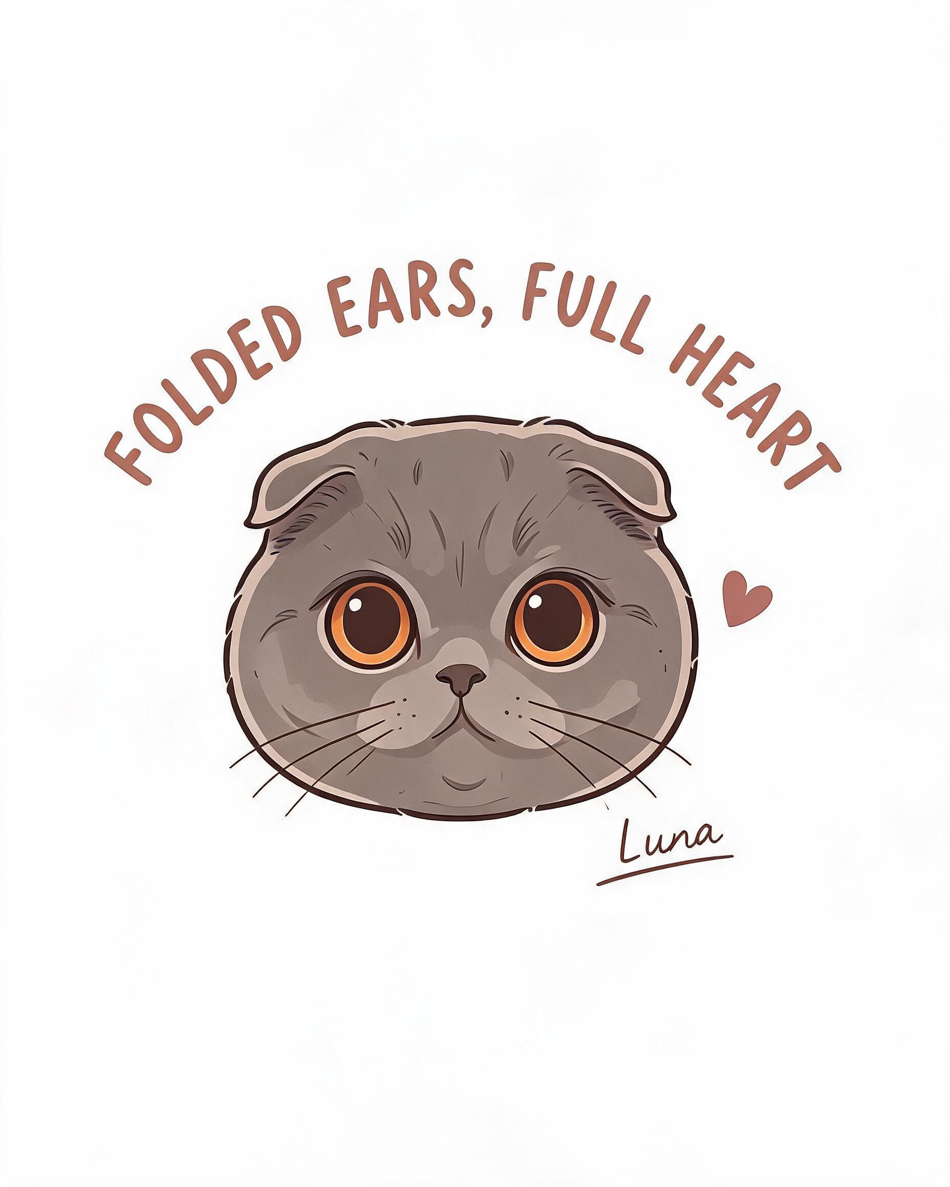 Folded Ears Full Heart Personalized Scottish Fold Cat Dad Shirt