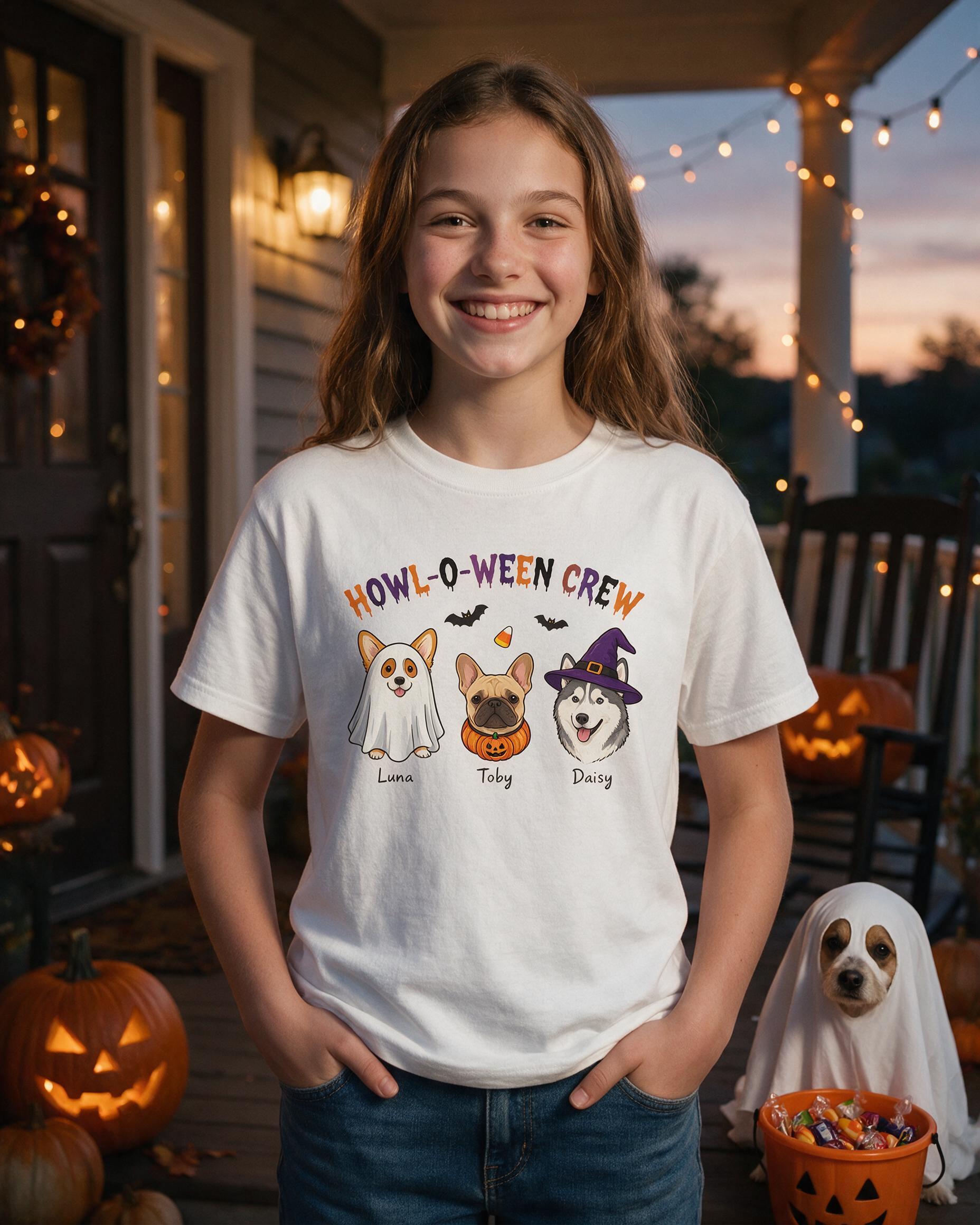 Howl-O-Ween Crew Personalized Dog Halloween Shirt — White