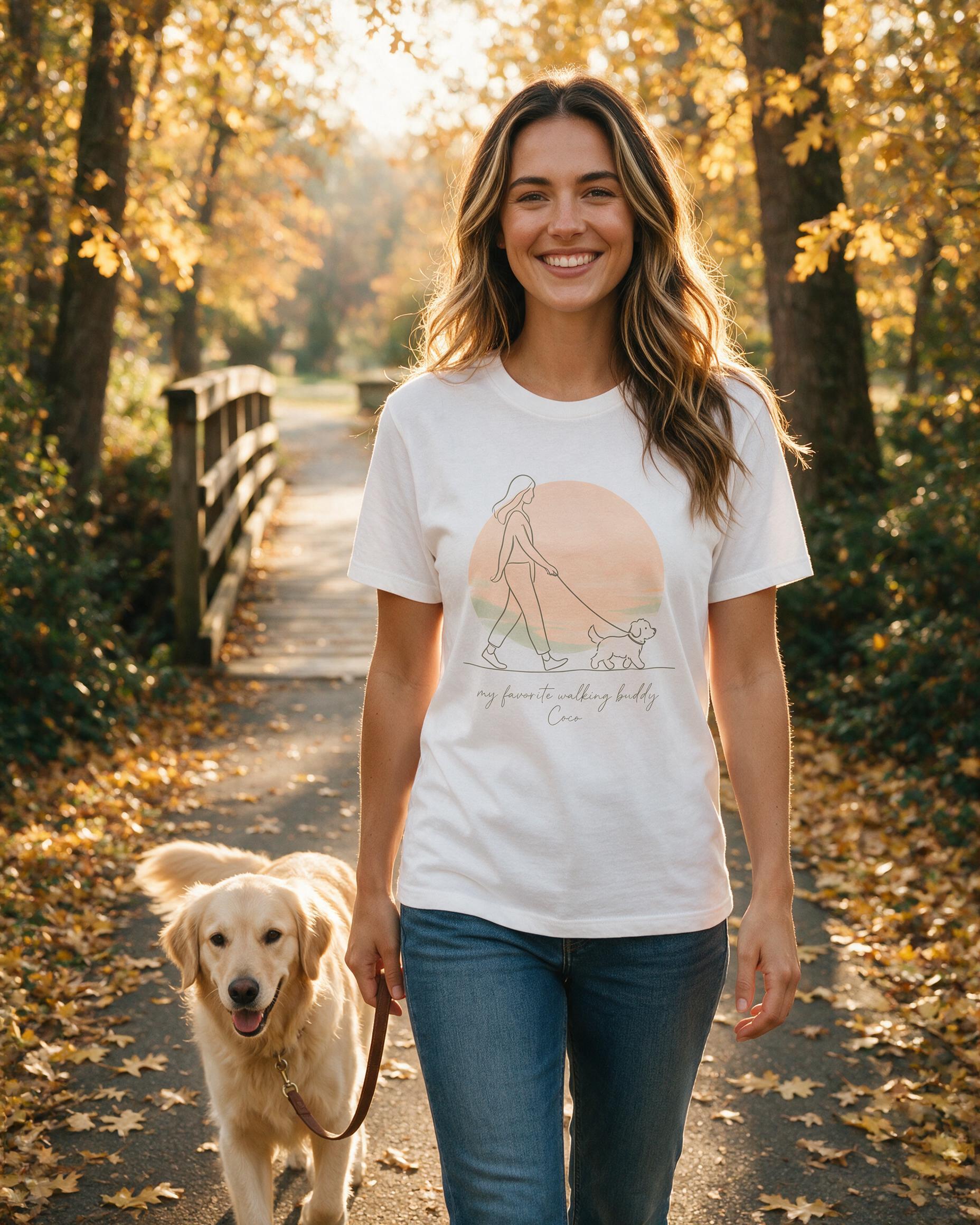 My Favorite Walking Buddy Personalized Dog Mom Shirt β White
